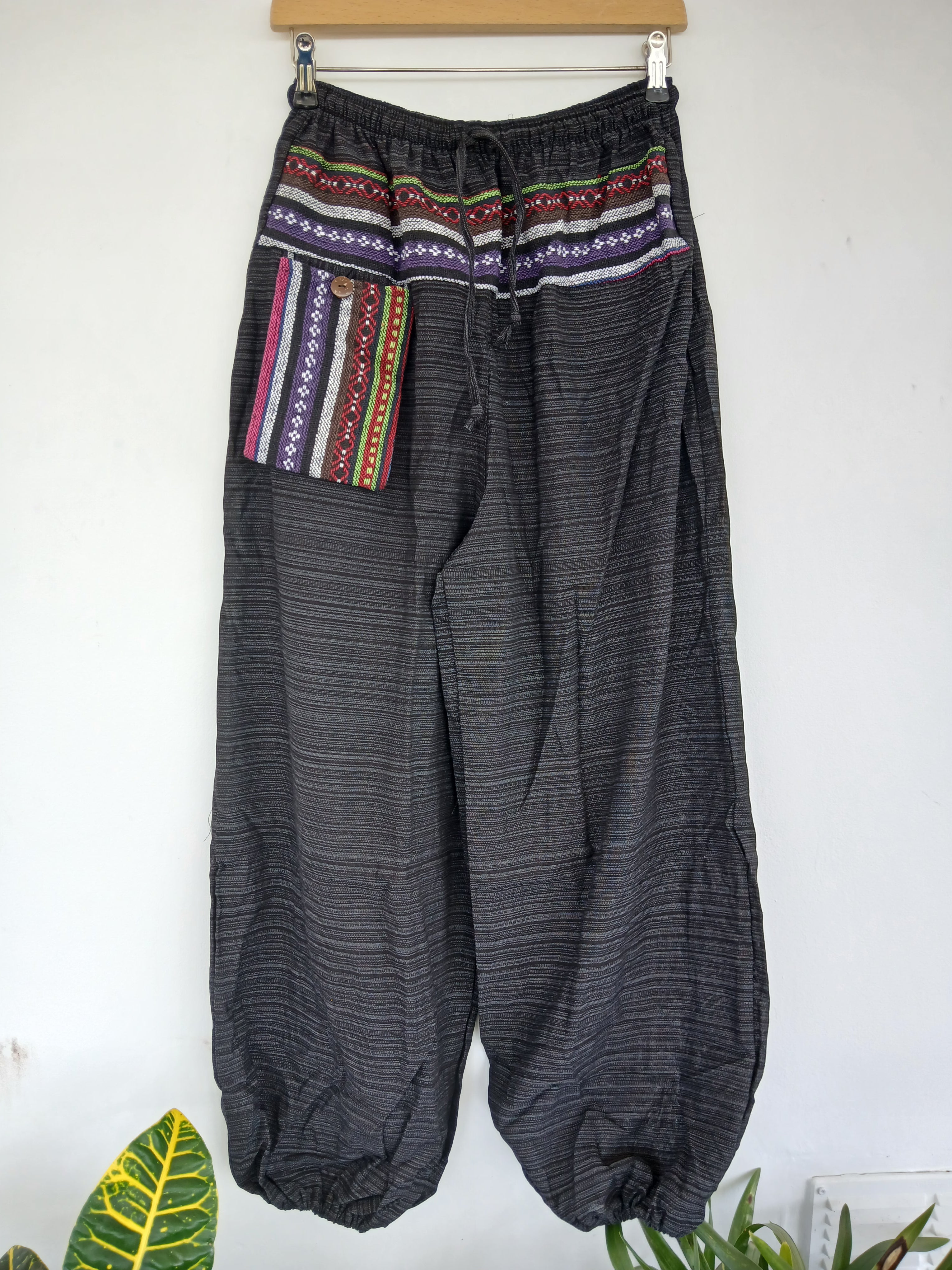 Cotton black Boho Harem Pants with Ethnic Pocket – Relaxed Fit,one size fit 8-10-12