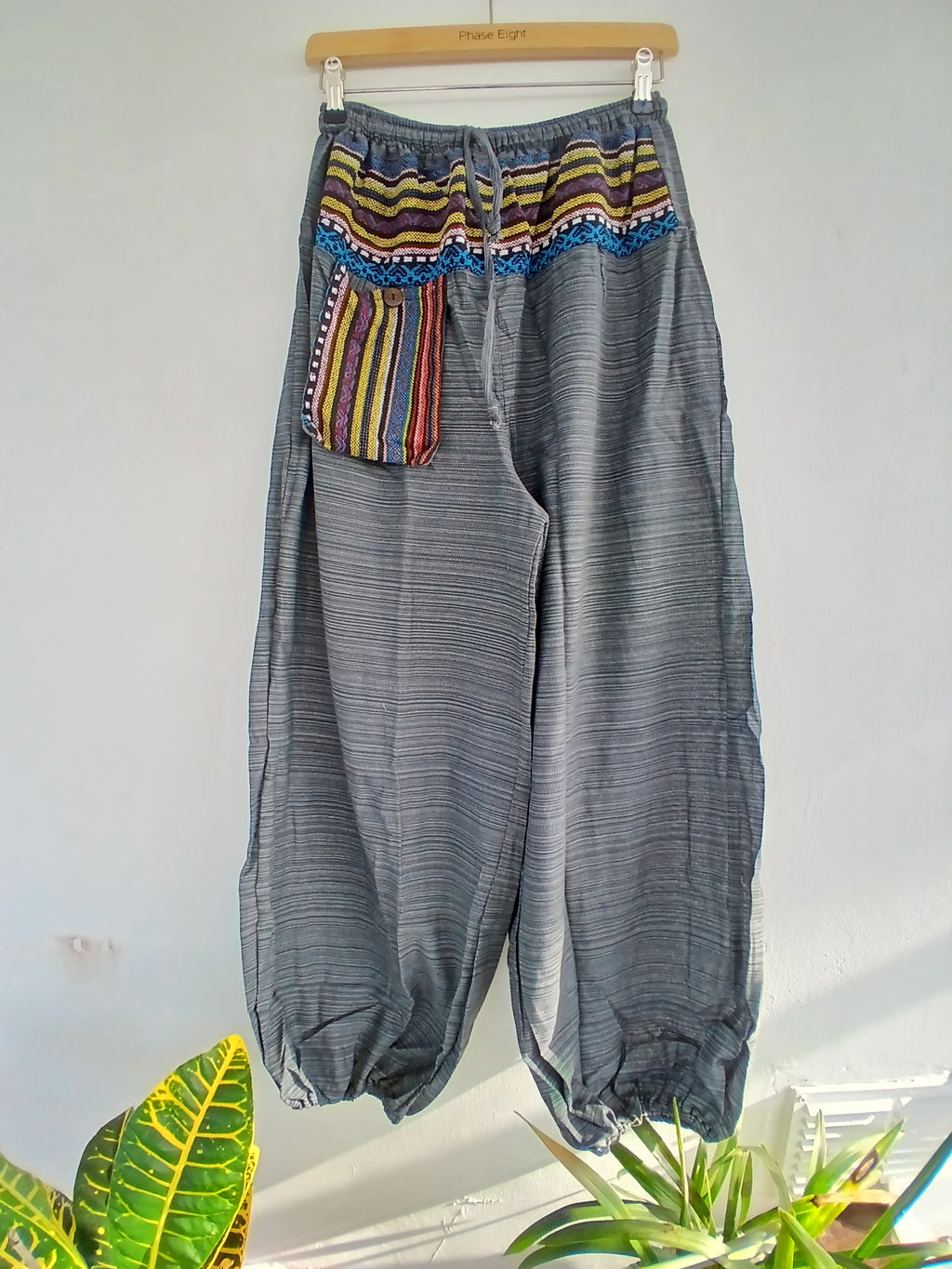 Boho Harem cotton Pants hippie relaxed fit trousers with Ethnic Pocket – Size S–L
