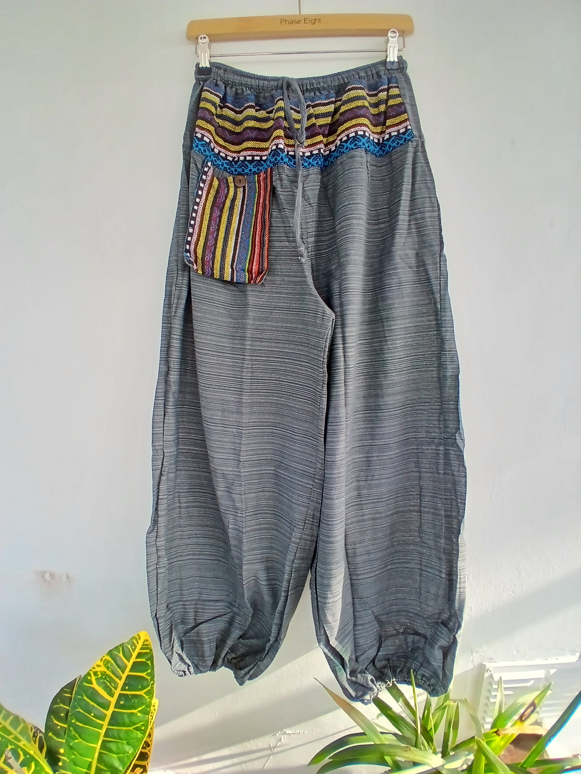 Boho Harem cotton Pants hippie relaxed fit trousers with Ethnic Pocket – Size S–L