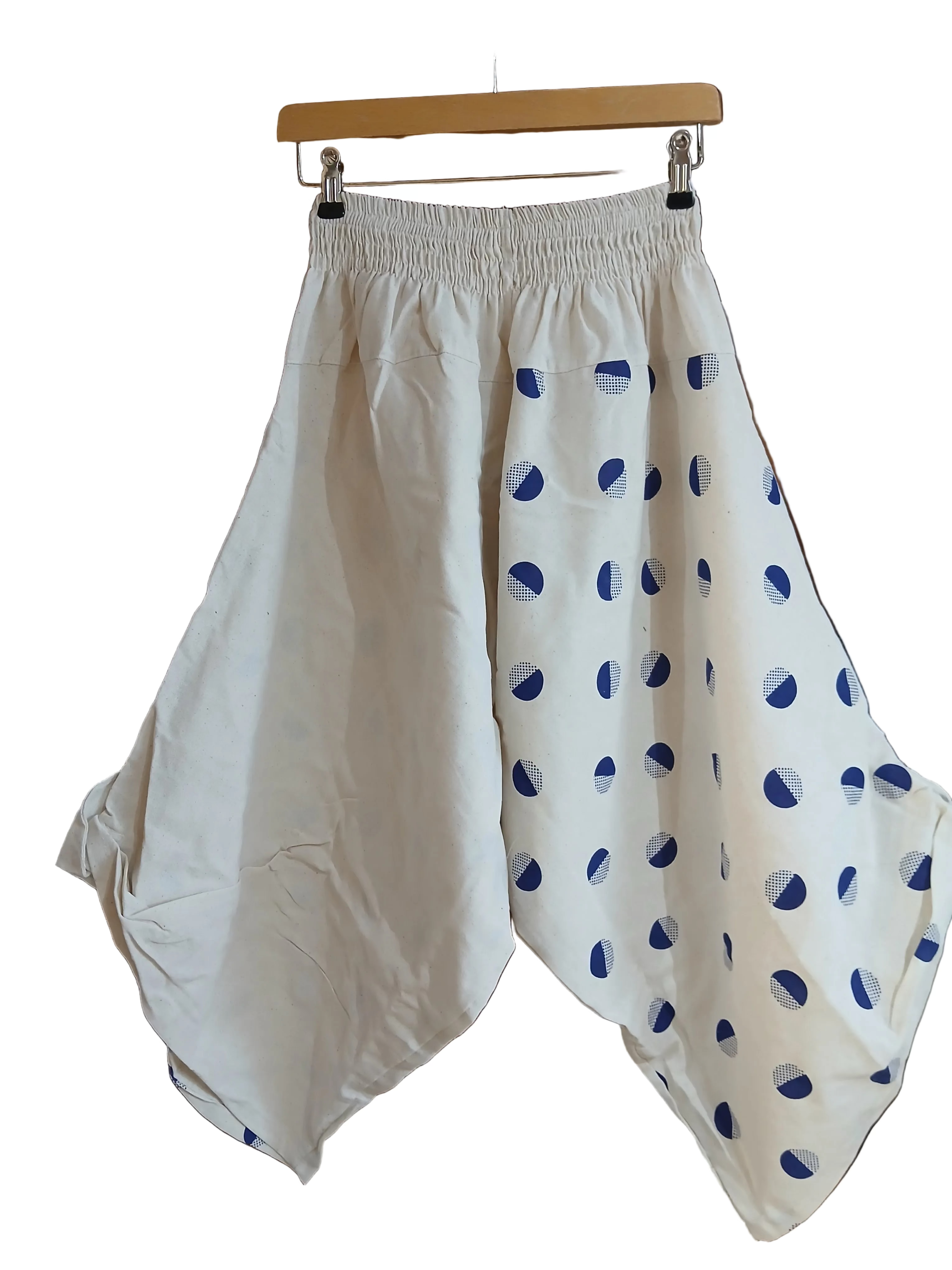 White Cream Polka Dot Ninja Samurai Style Harem Pants wide leg relaxed fit Boho trousers one size