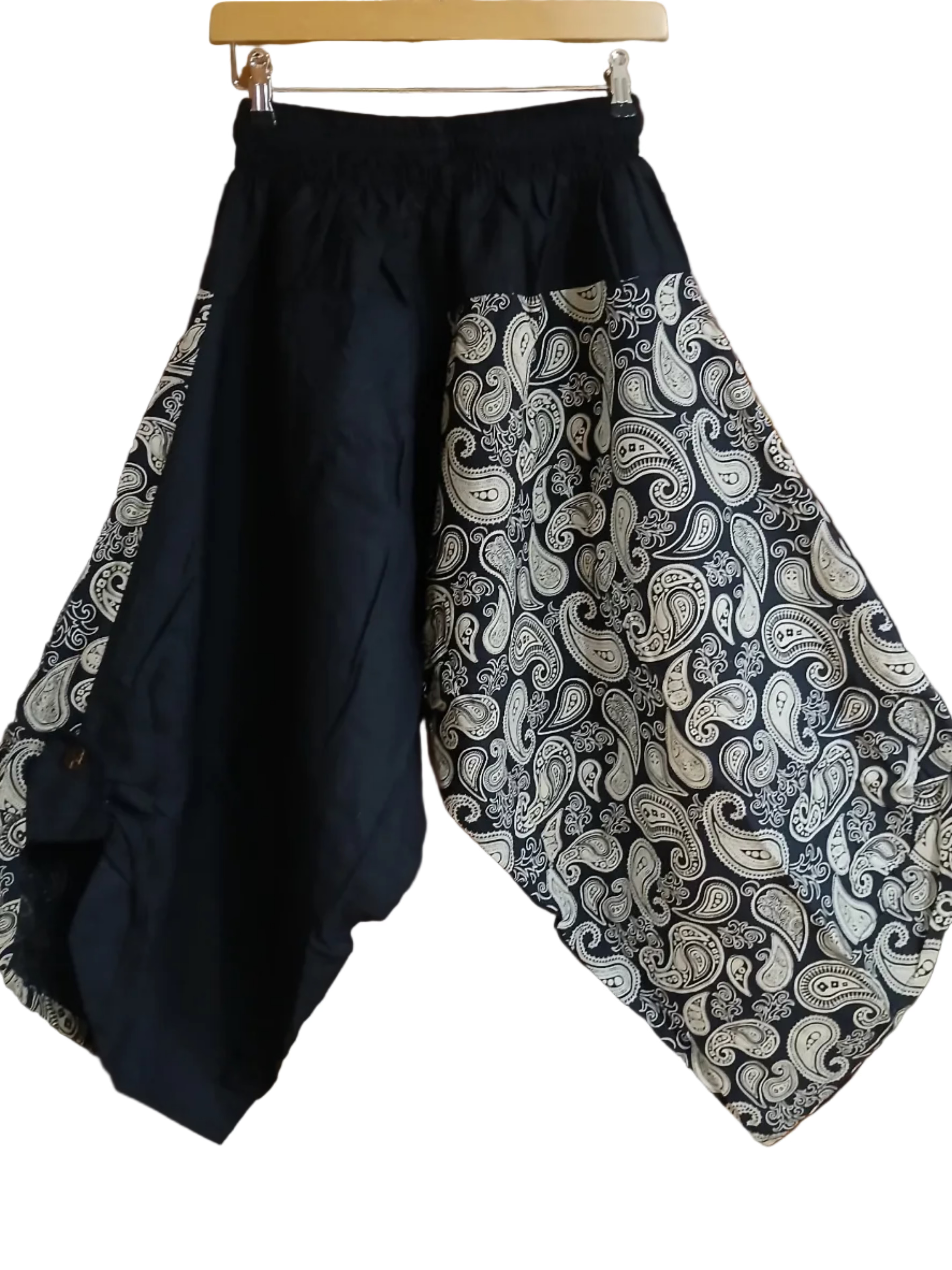 Black cotton paisley-print Ninja Samurai Style harem Pants hippie Boho loose-fit trousers