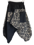 Black cotton paisley-print Ninja Samurai Style harem Pants hippie Boho loose-fit trousers
