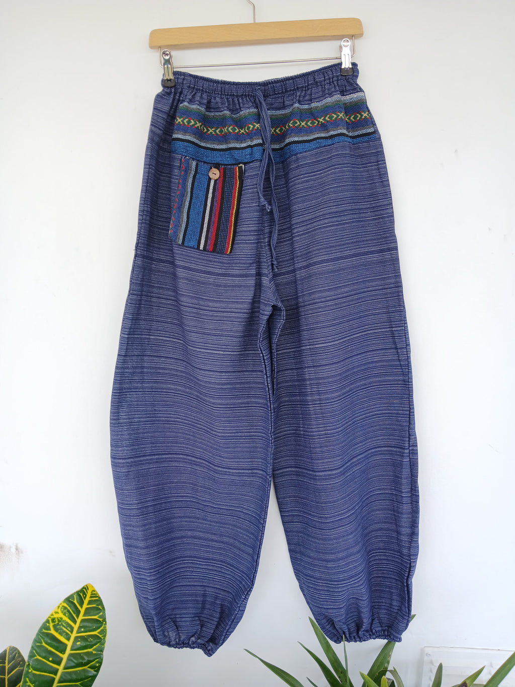 Cotton blue navy hippie Boho Harem Pants with Ethnic Pocket – Relaxed Fit trousers joggers one size fit 8-10-12