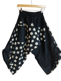 Cotton black with polka dot Ninja Samurai Style harem pants relaxed fit casual trousers one size fit 6-8-10