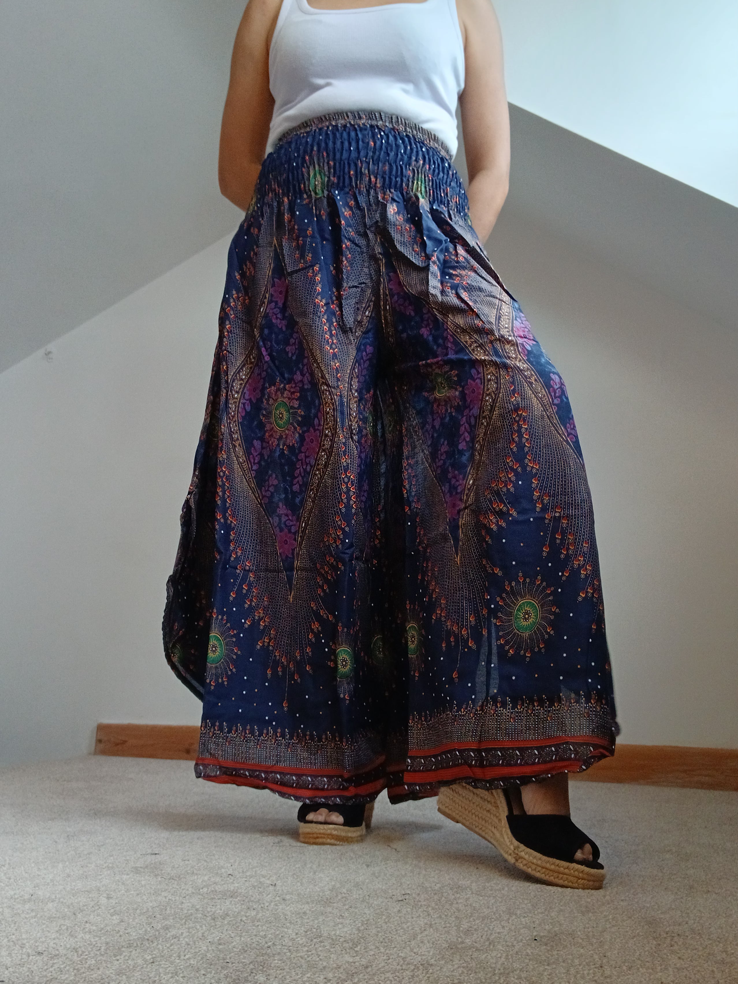 Bohemian wide leg palazzo flowy trousers baggy Boho skirt style trousers
