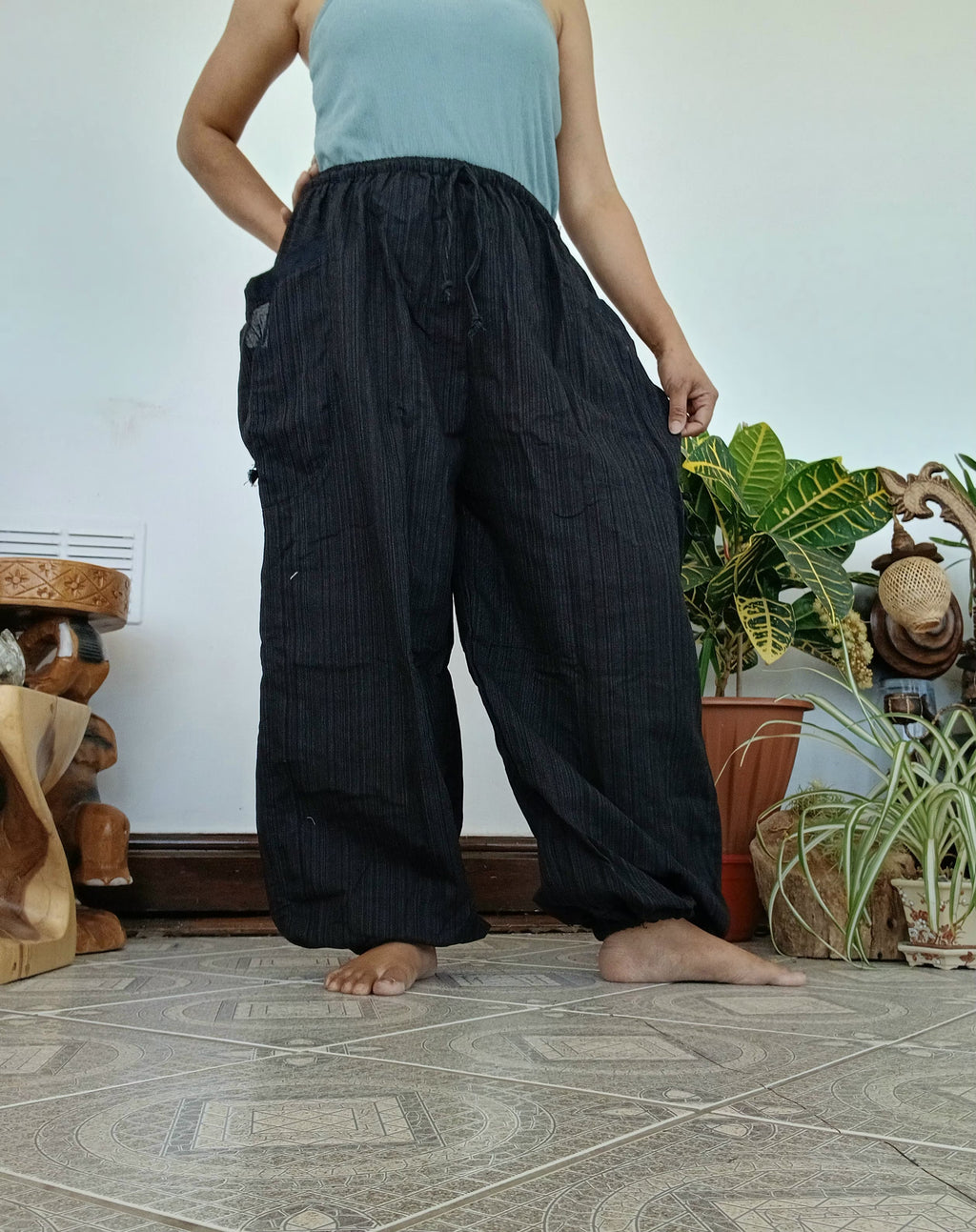 Plain black Cotton loose-fit harem pants hippie Boho baggy trousers one size fit S-M-L