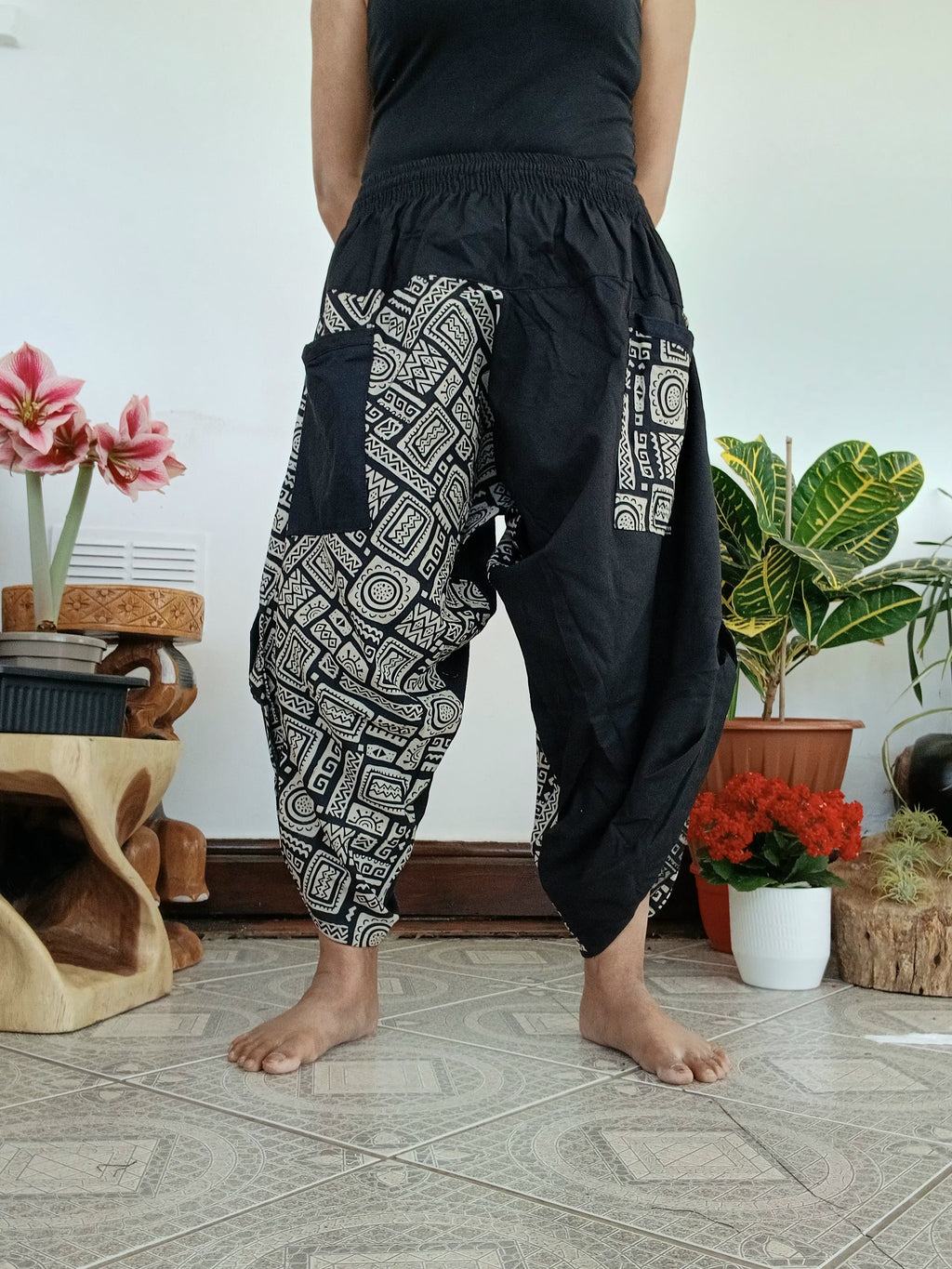 Black Grey cotton Ninja Samurai Style harem pants hippie Boho Cropped trousers