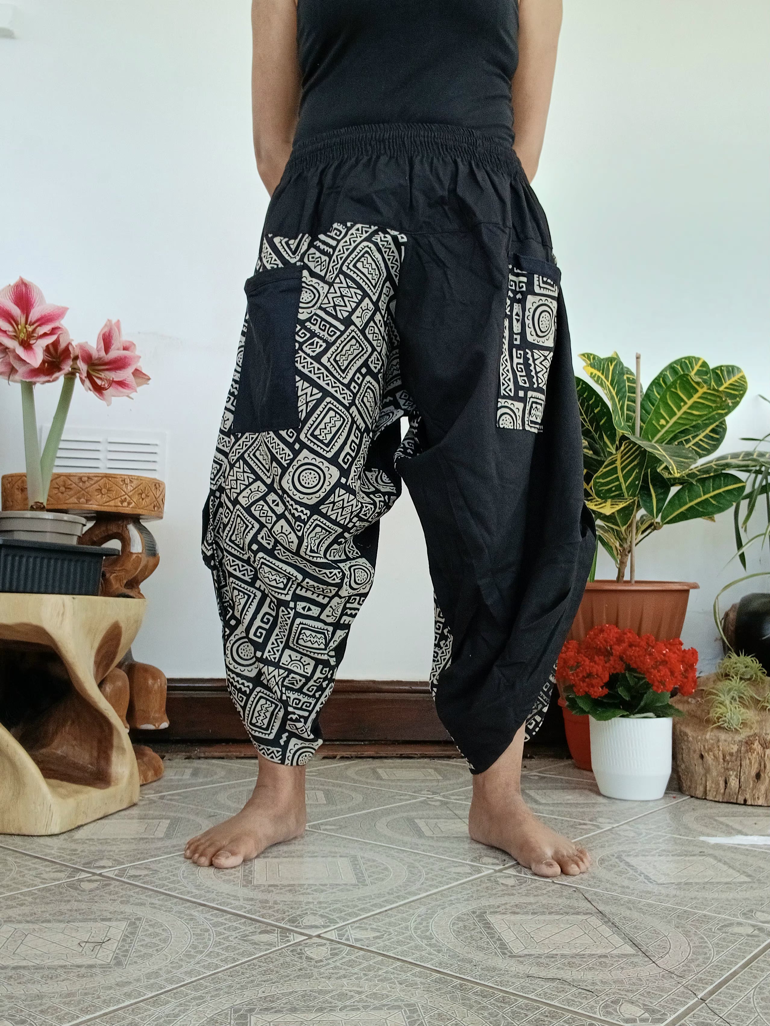 Black Grey cotton Ninja Samurai Style harem pants hippie Boho Cropped trousers