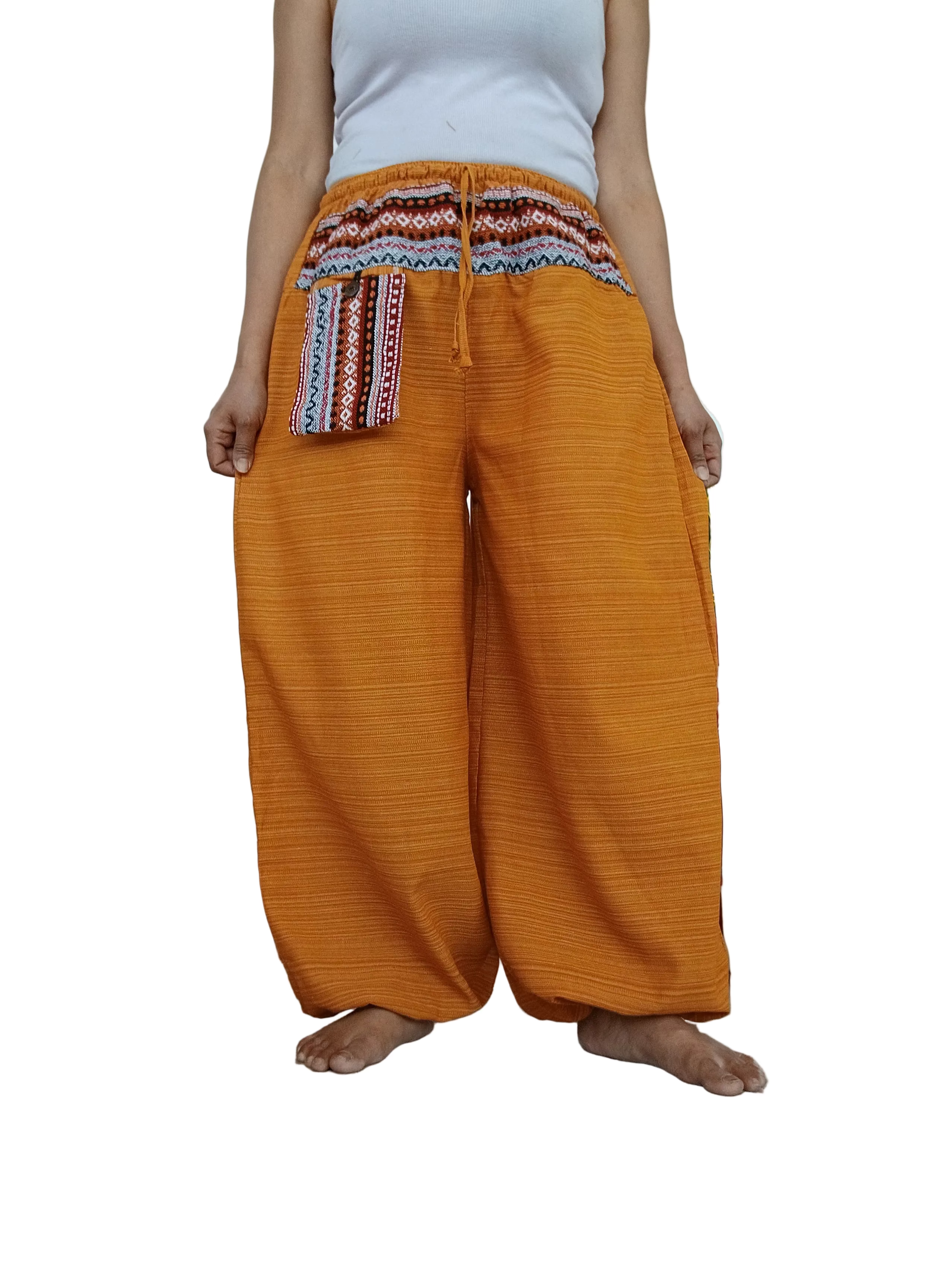 Yellow cotton baggy relaxed fit harem pants Boho hippie trousers one size for 8-10-12