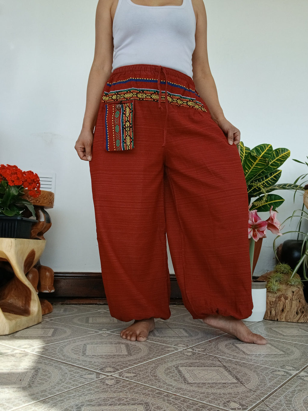 Burgundy cotton Boho baggy relaxed fit harem pants hippie festival casual trousers one size fit 8-10-12
