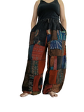 Unisex Stonewash patchwork Boho hippie Harem Trousers relaxed fit Lounge Pants One size fits 8-14
