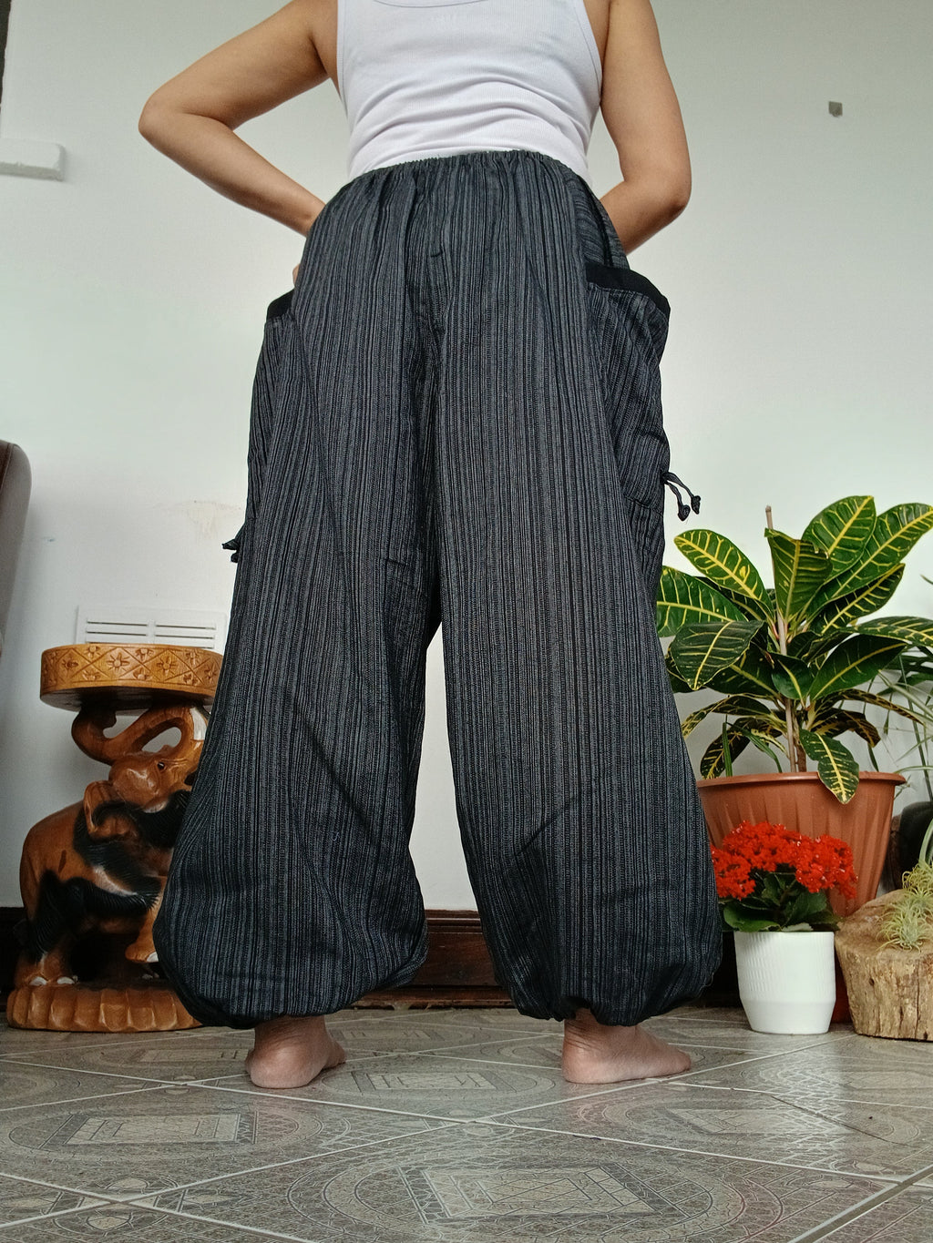 Cotton black baggy wide leg harem pants hippie Boho relaxed fit trousers joggers for unisex