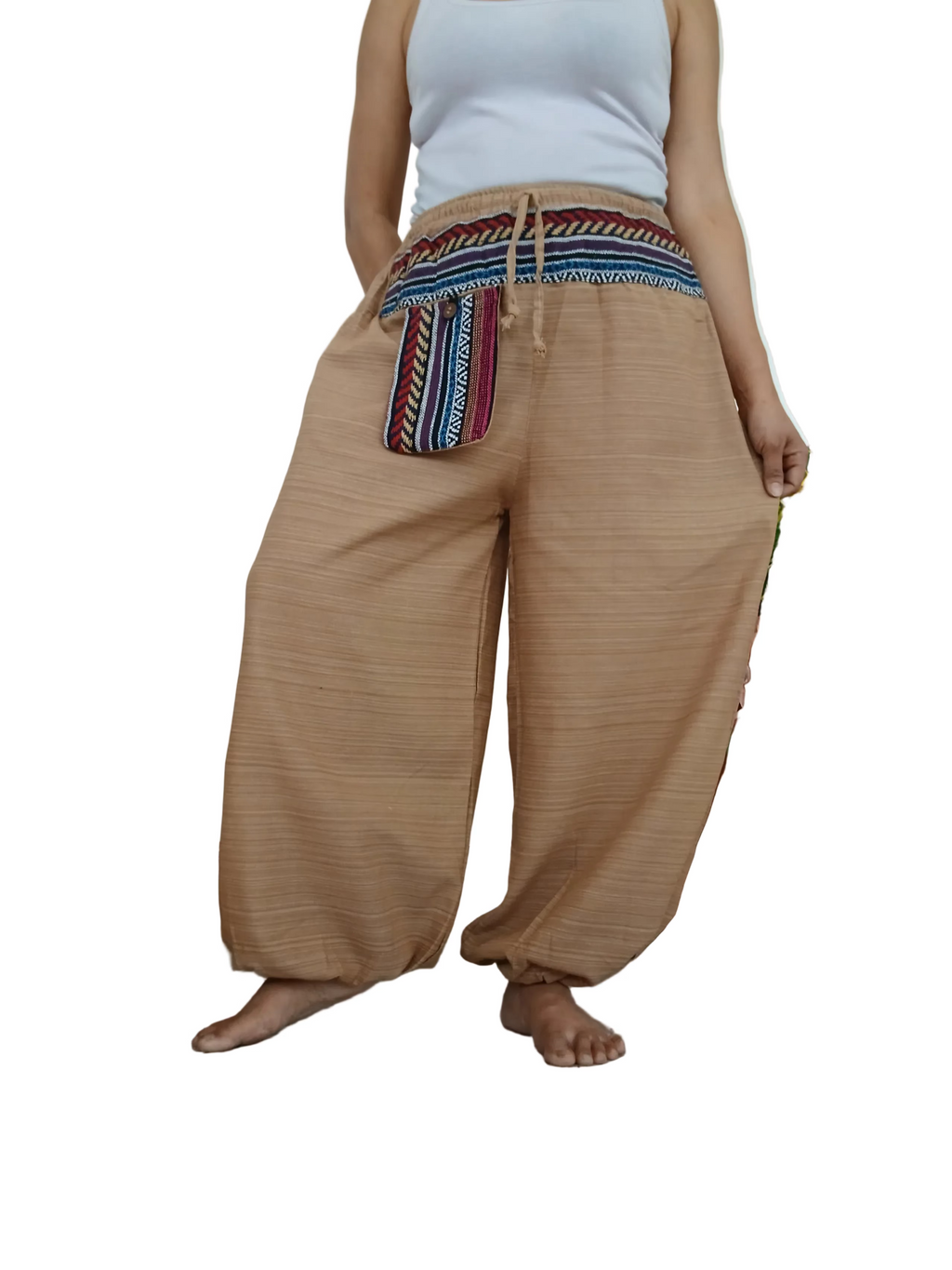 Unisex cotton beige cream baggy boho harem pants hippie loose-fit trousers one size for 6-8-10