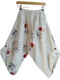 Cotton white Crane Japanese style boho harem pants wide leg hippie trousers one size fit 6-8-10