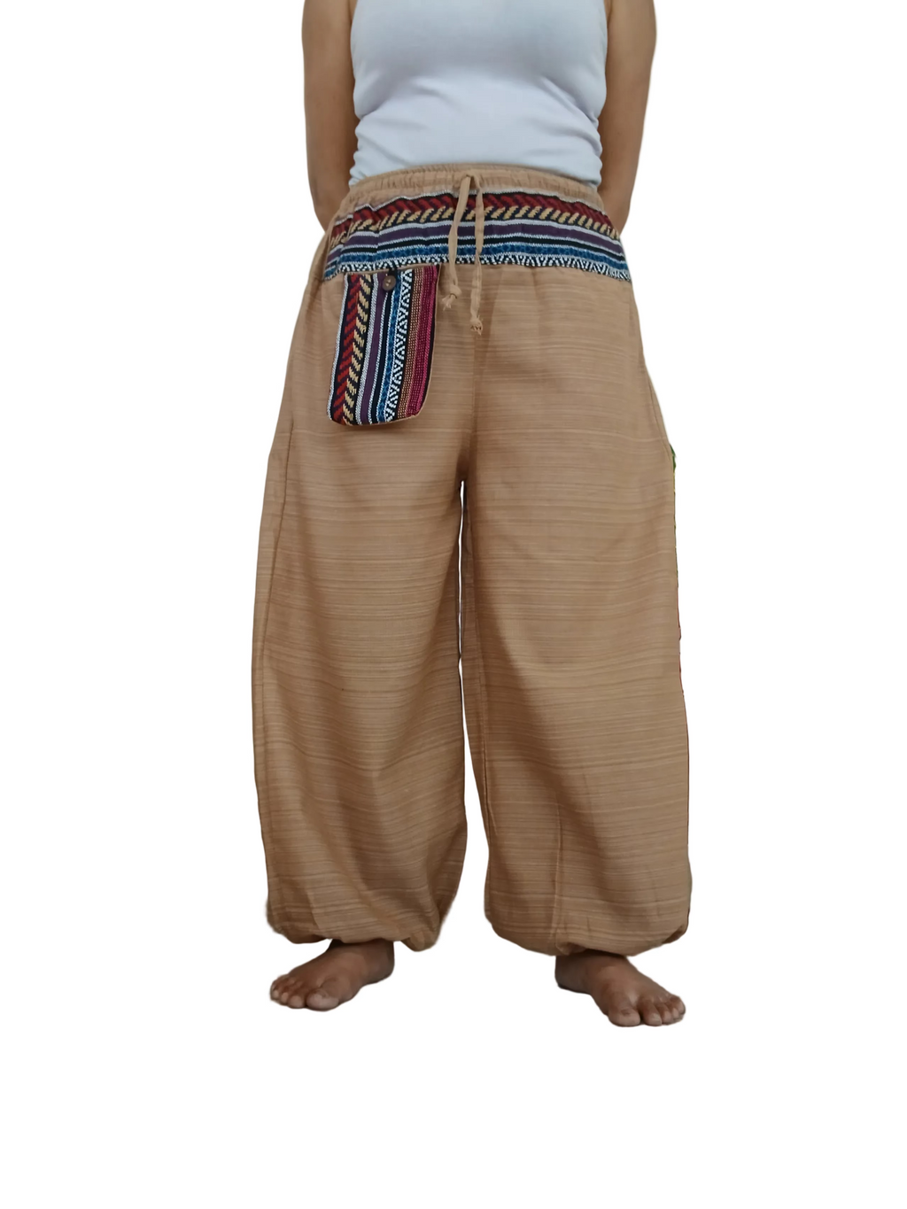 Unisex cotton beige cream baggy boho harem pants hippie loose-fit trousers one size for 6-8-10