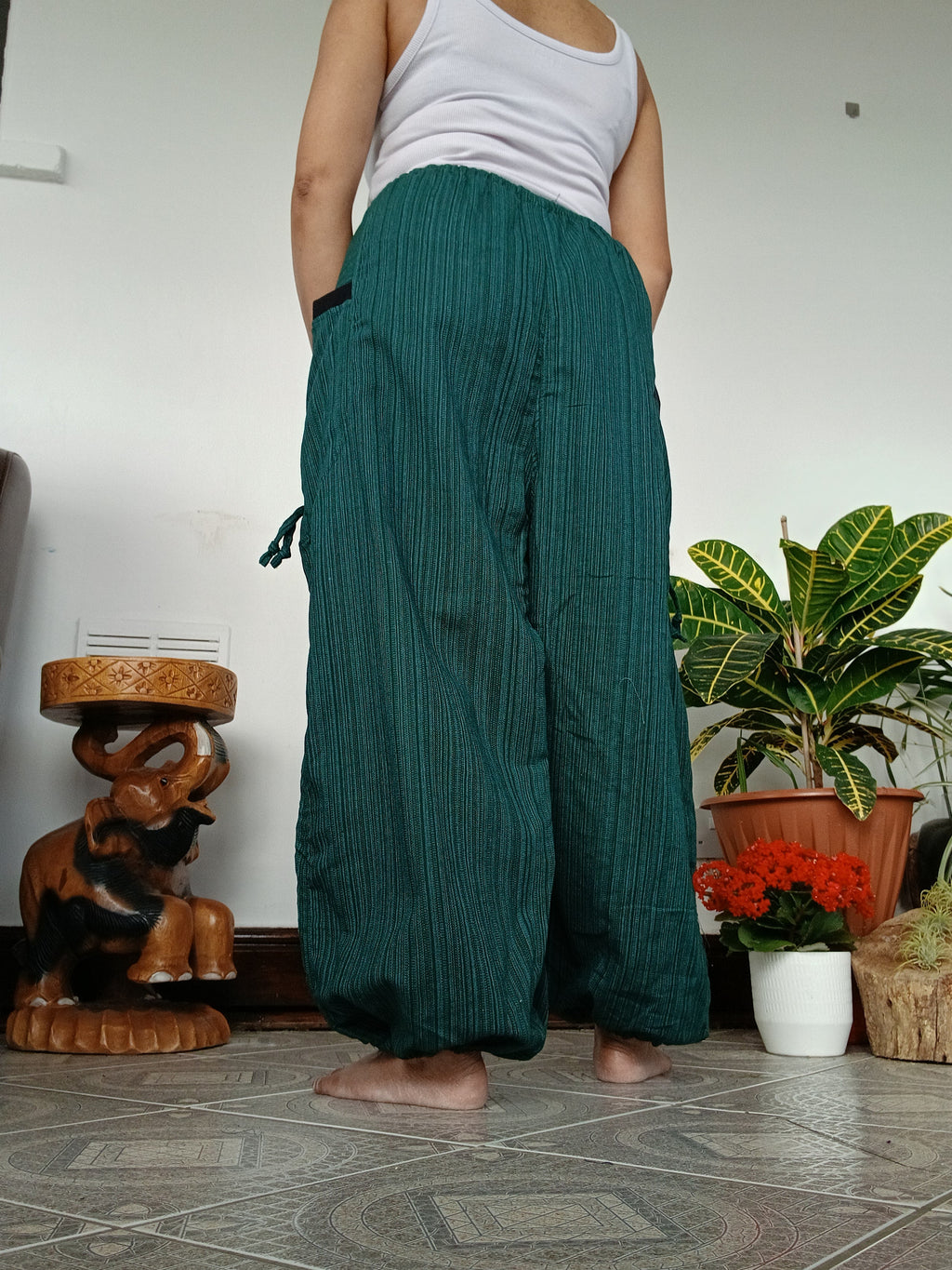 Darkgreen cotton Boho baggy relaxed fit harem pants hippie wide leg loose-fit trousers joggers for unisex
