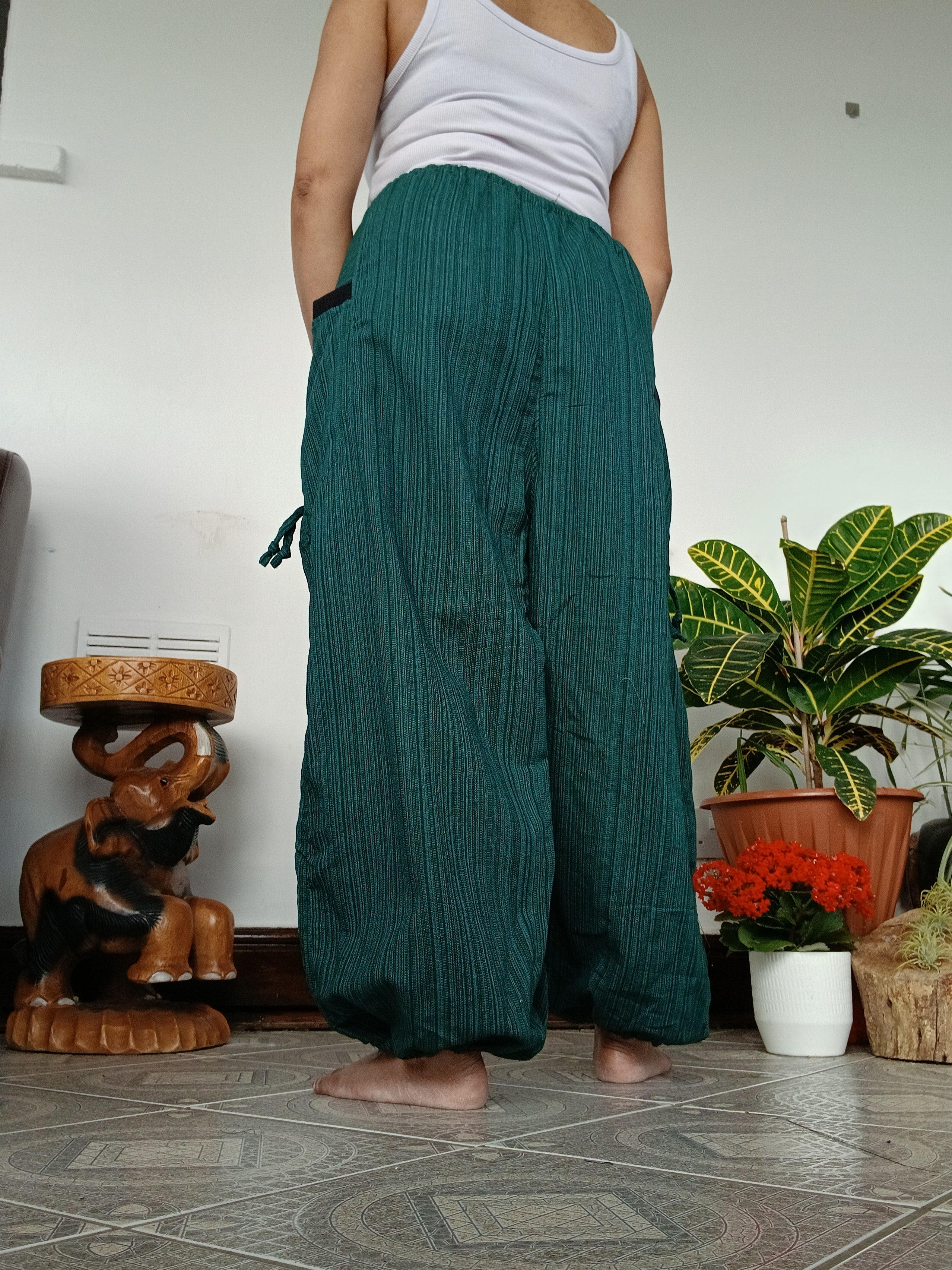 Darkgreen cotton Boho baggy relaxed fit harem pants hippie wide leg loose-fit trousers joggers for unisex