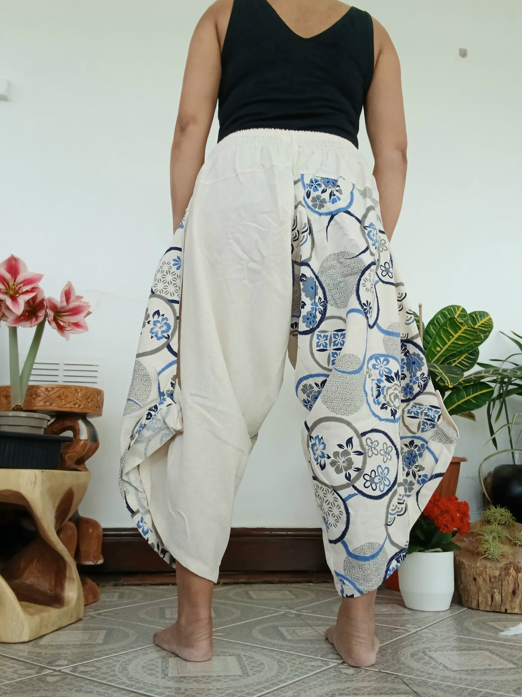 White cream Boho harem pants relaxed fit yoga meditation Aladdin trousers one size