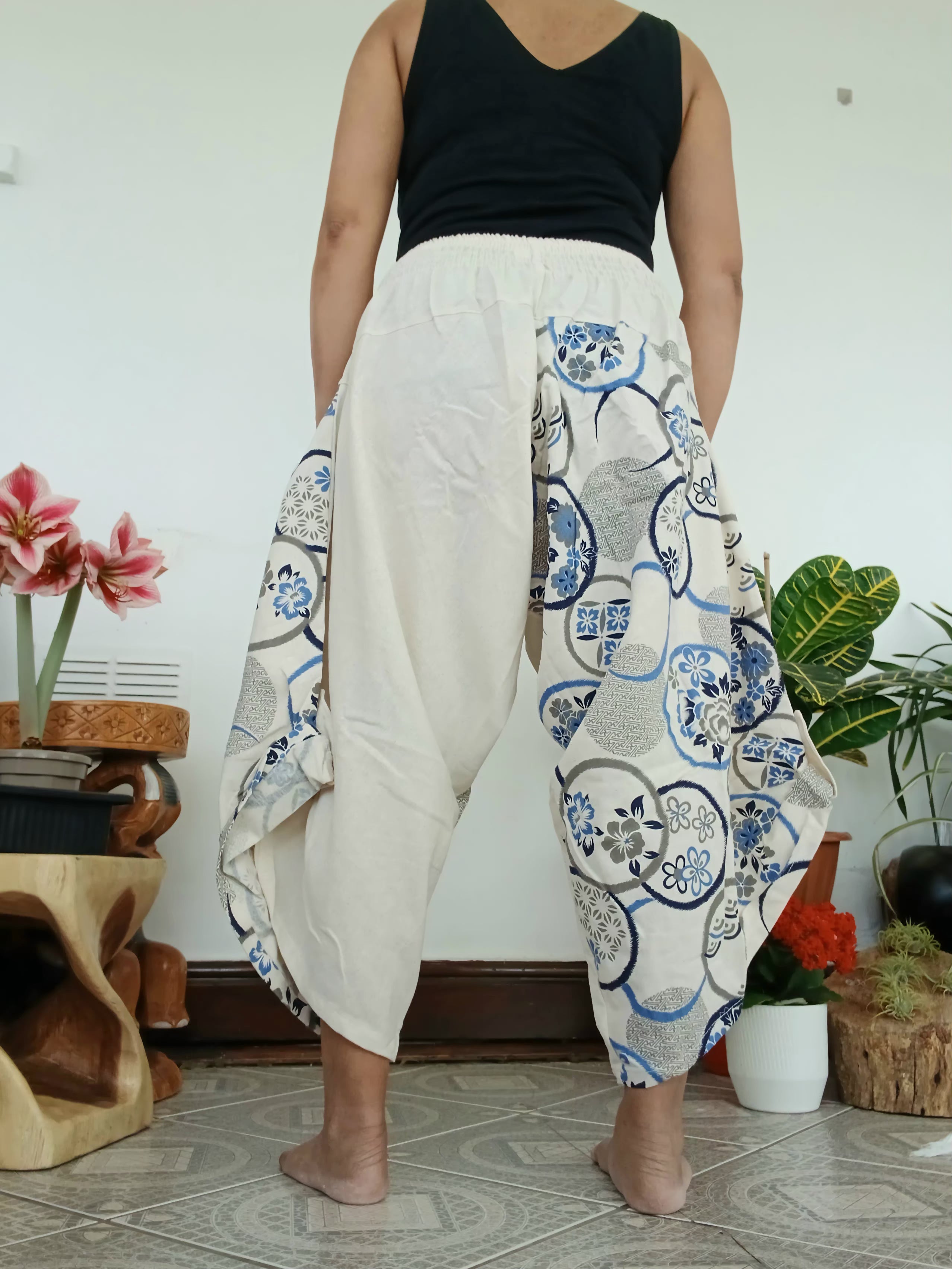 White cream Boho harem pants relaxed fit yoga meditation Aladdin trousers one size