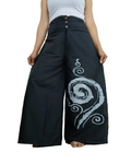 Black cotton baggy boho high-waisted trousers wide leg palazzo flowy harem pants One size fit 8-10-12