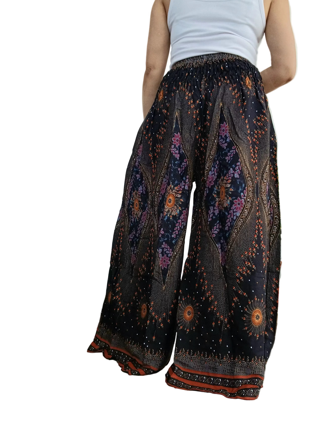 Beautiful flowy boho wide leg elegant culottes trousers high-waisted harem pants One size fits 8-10-12