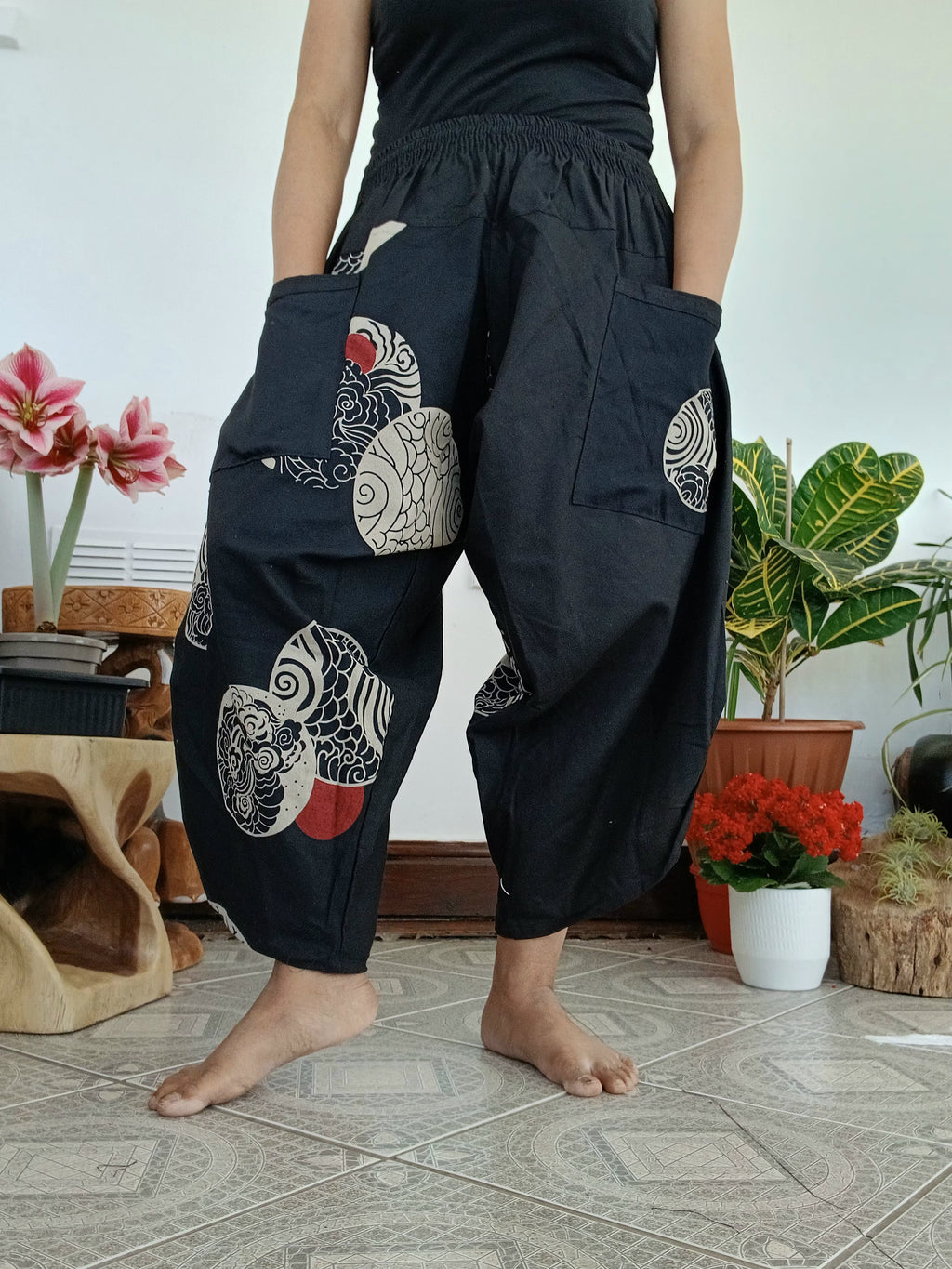 Cotton black Ninja Samurai Style harem pants hippie Boho loose-fit trousers one size fit 6-8-10