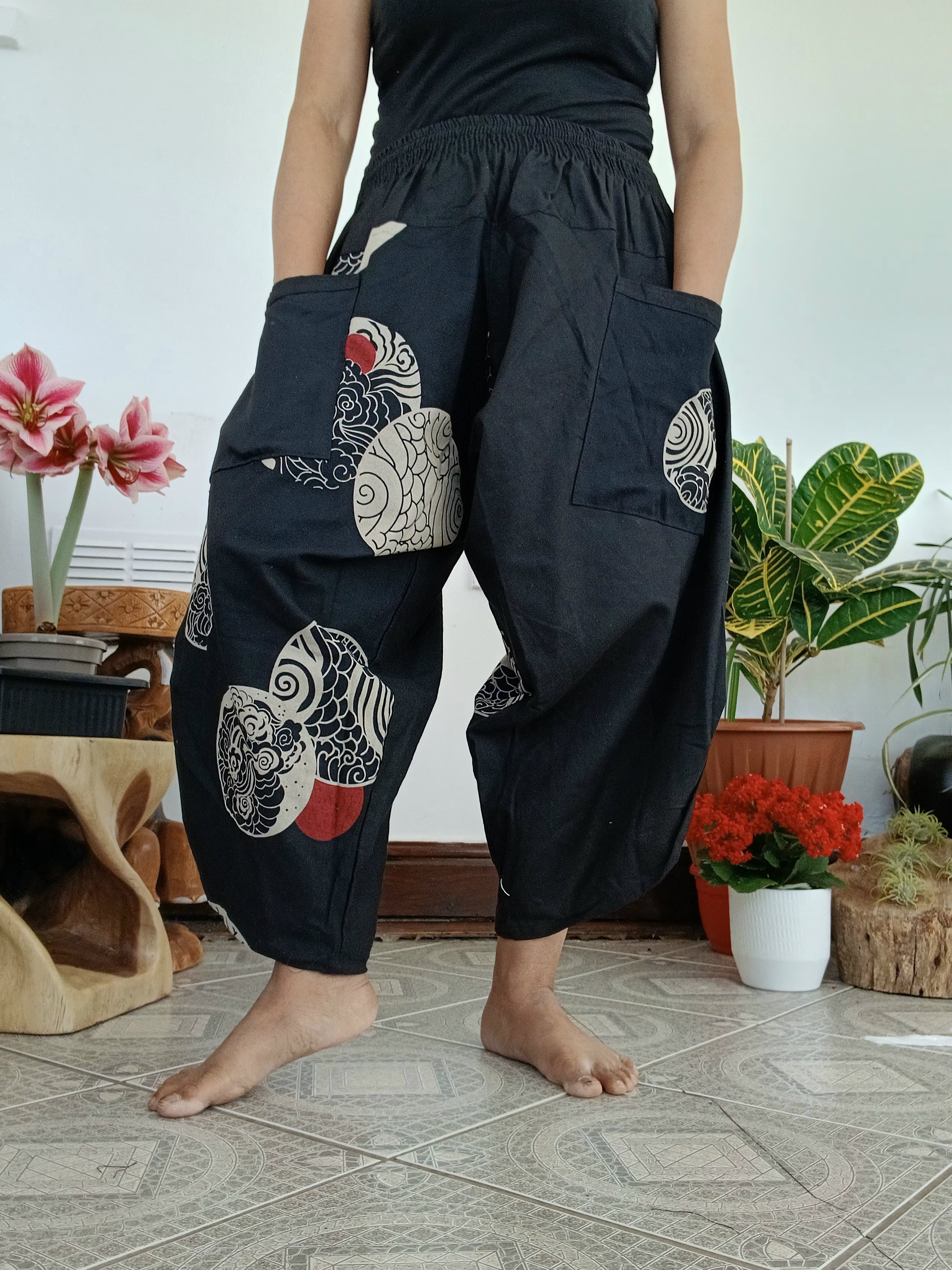 Cotton black Ninja Samurai Style harem pants hippie Boho loose-fit trousers one size fit 6-8-10