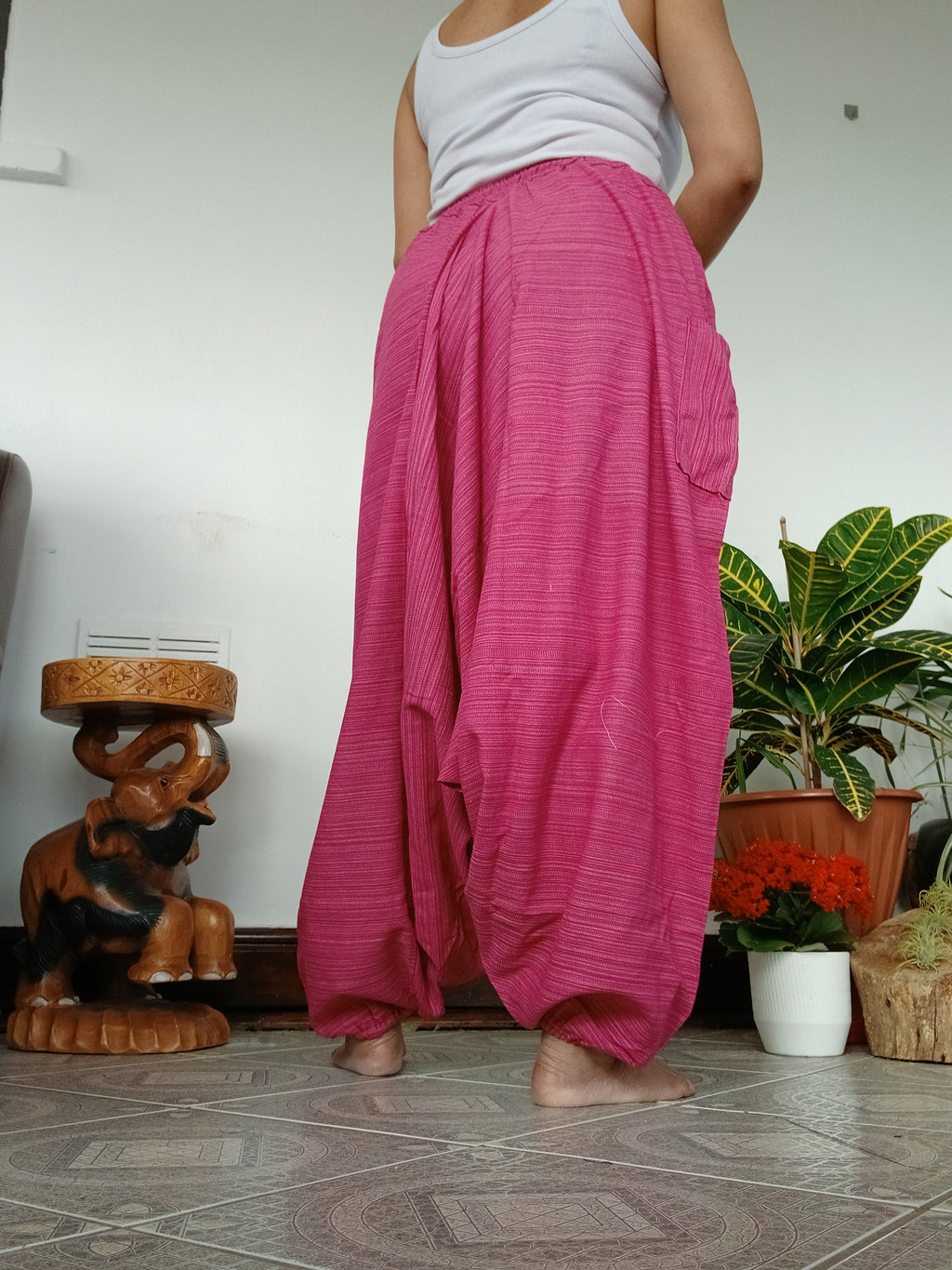 Cotton pink wide leg harem pants baggy hippie Boho relaxed fit yoga meditation Aladdin trousers