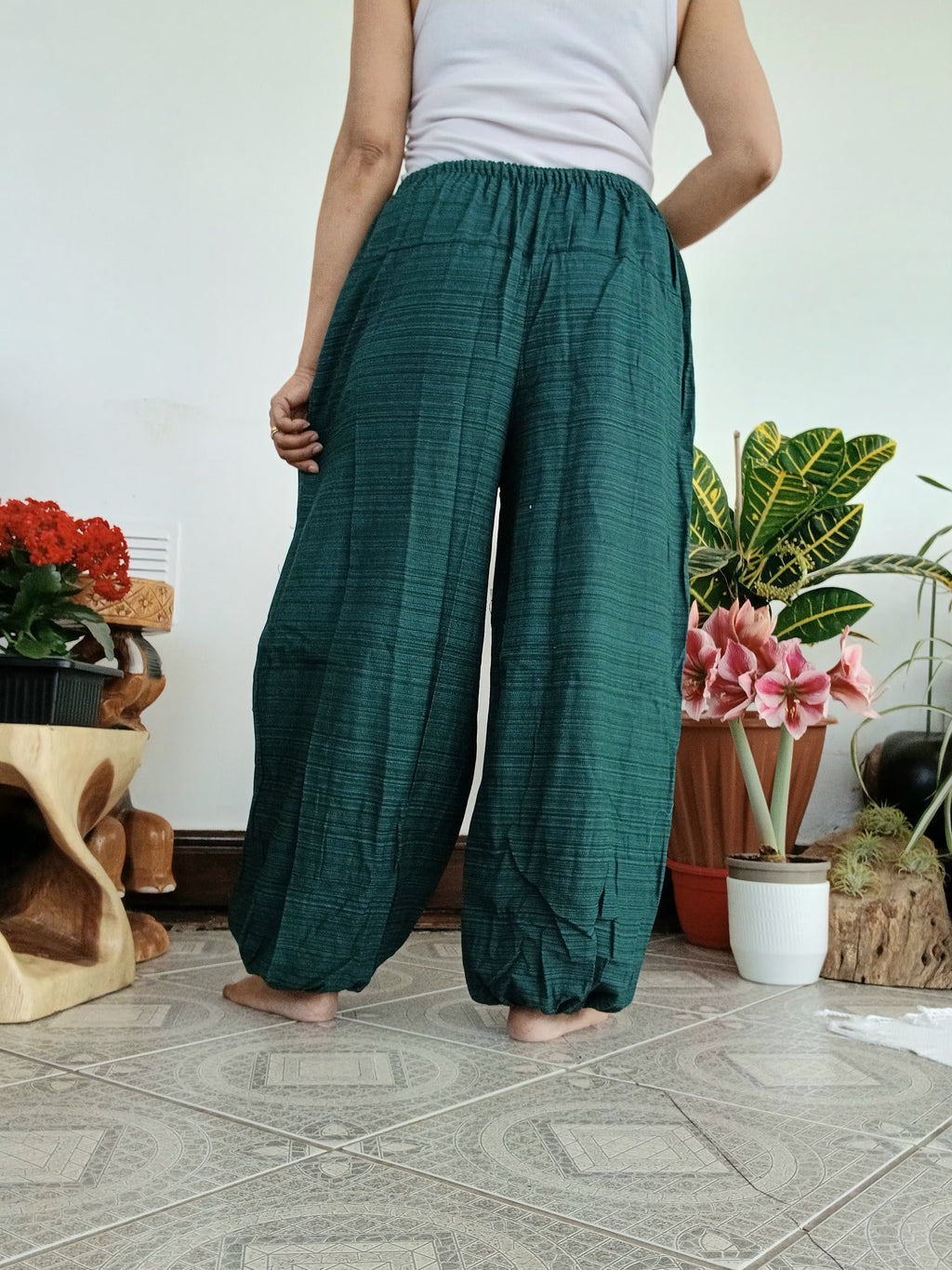 Darkgreen cotton Boho hippie Harem pants relaxed fit casual trousers one size fit 8-10-12 for unisex