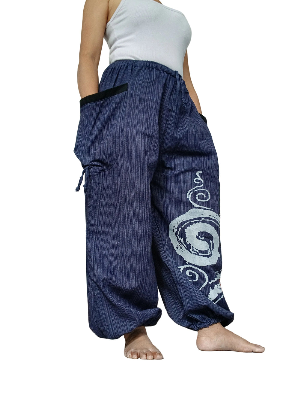 Cotton navy wide leg harem pants hippie Boho loose-fit trousers joggers for unisex
