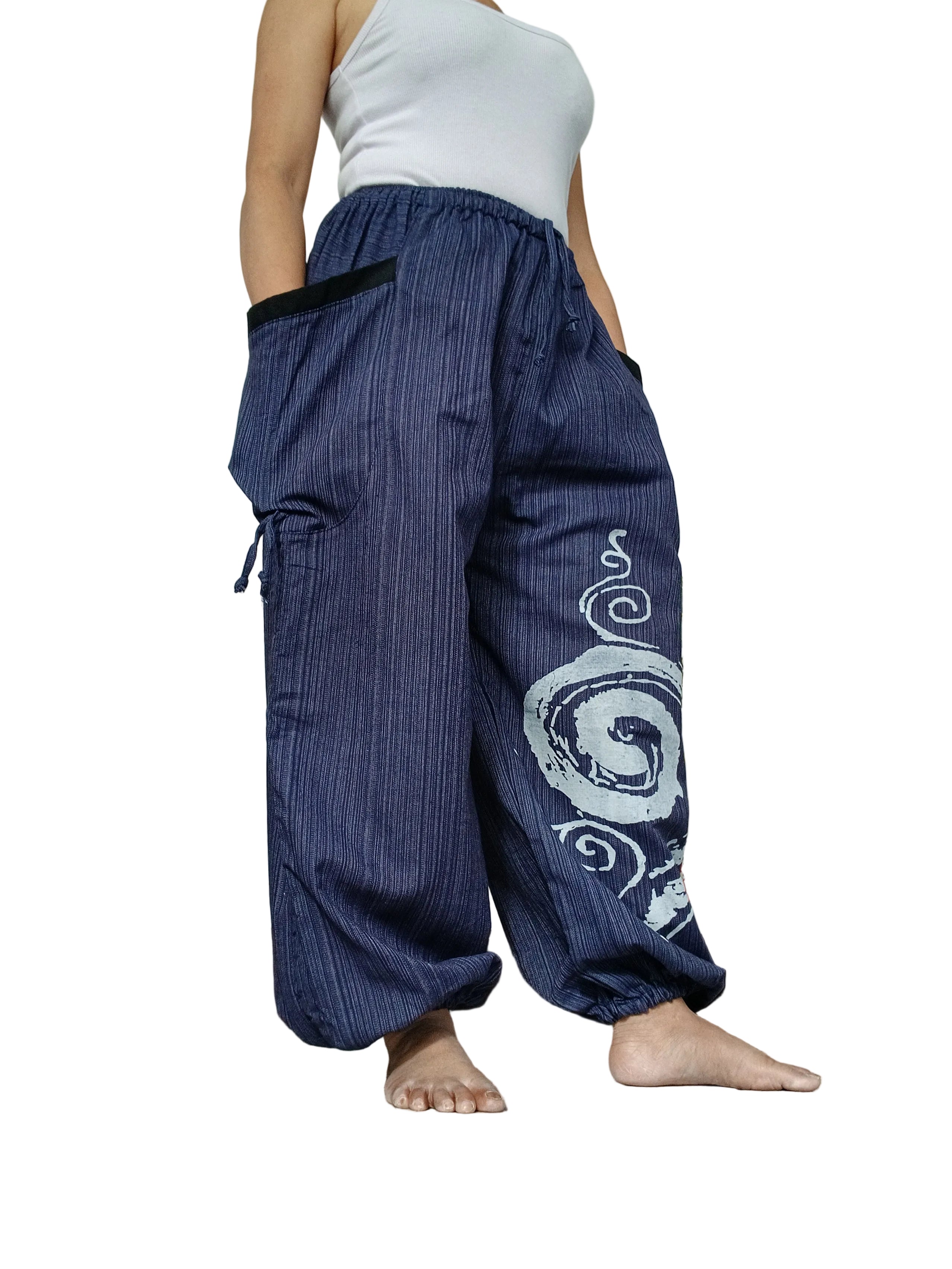 Cotton navy wide leg harem pants hippie Boho loose-fit trousers joggers for unisex