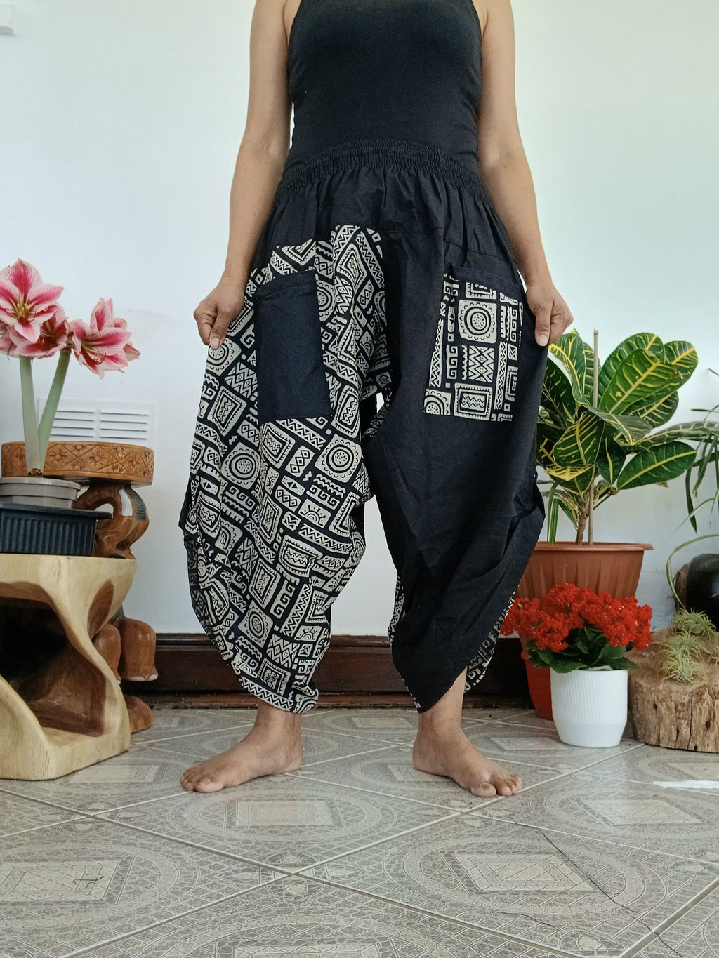 Black Grey cotton Ninja Samurai Style harem pants hippie Boho Cropped trousers