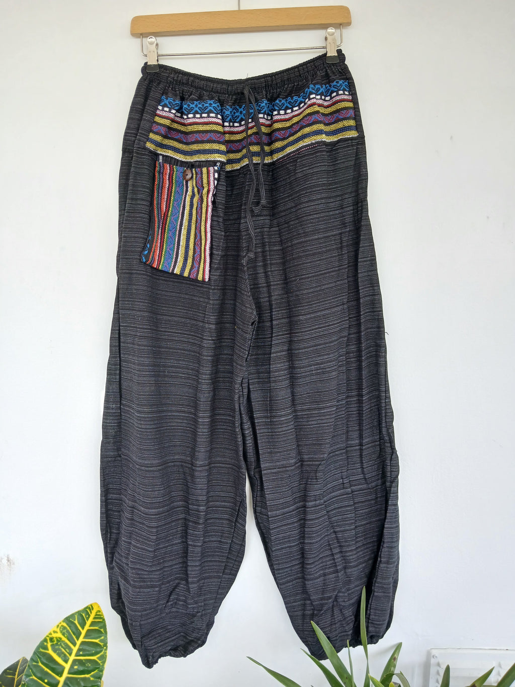 Cotton black Boho Harem Pants with Ethnic Pocket – Relaxed Fit,one size fit 8-10-12