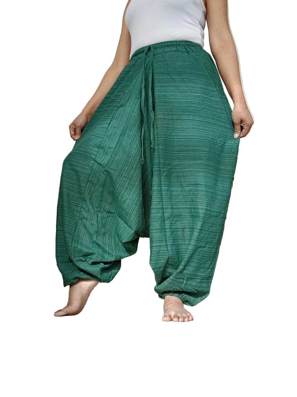 Cotton Green wide leg harem pants Aladdin Genie hippie yoga meditation Boho trousers for unisex