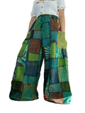 Green Earthy patchwork wide leg Boho Palazzo Harem Pants baggy hippie trousers fit 8-12