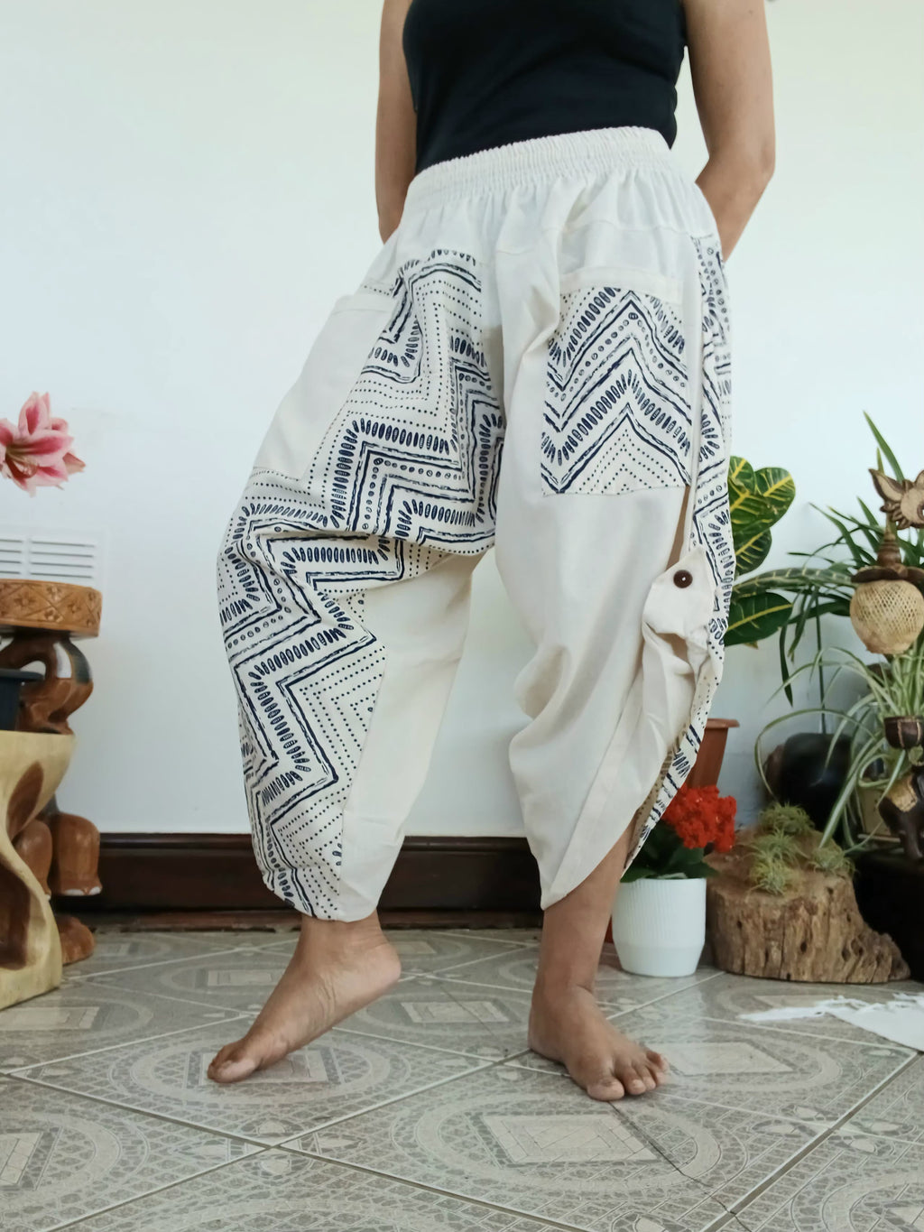 Cotton Cream baggy hippie Boho trousers Ninja Samurai Style harem pants One size fits S M L