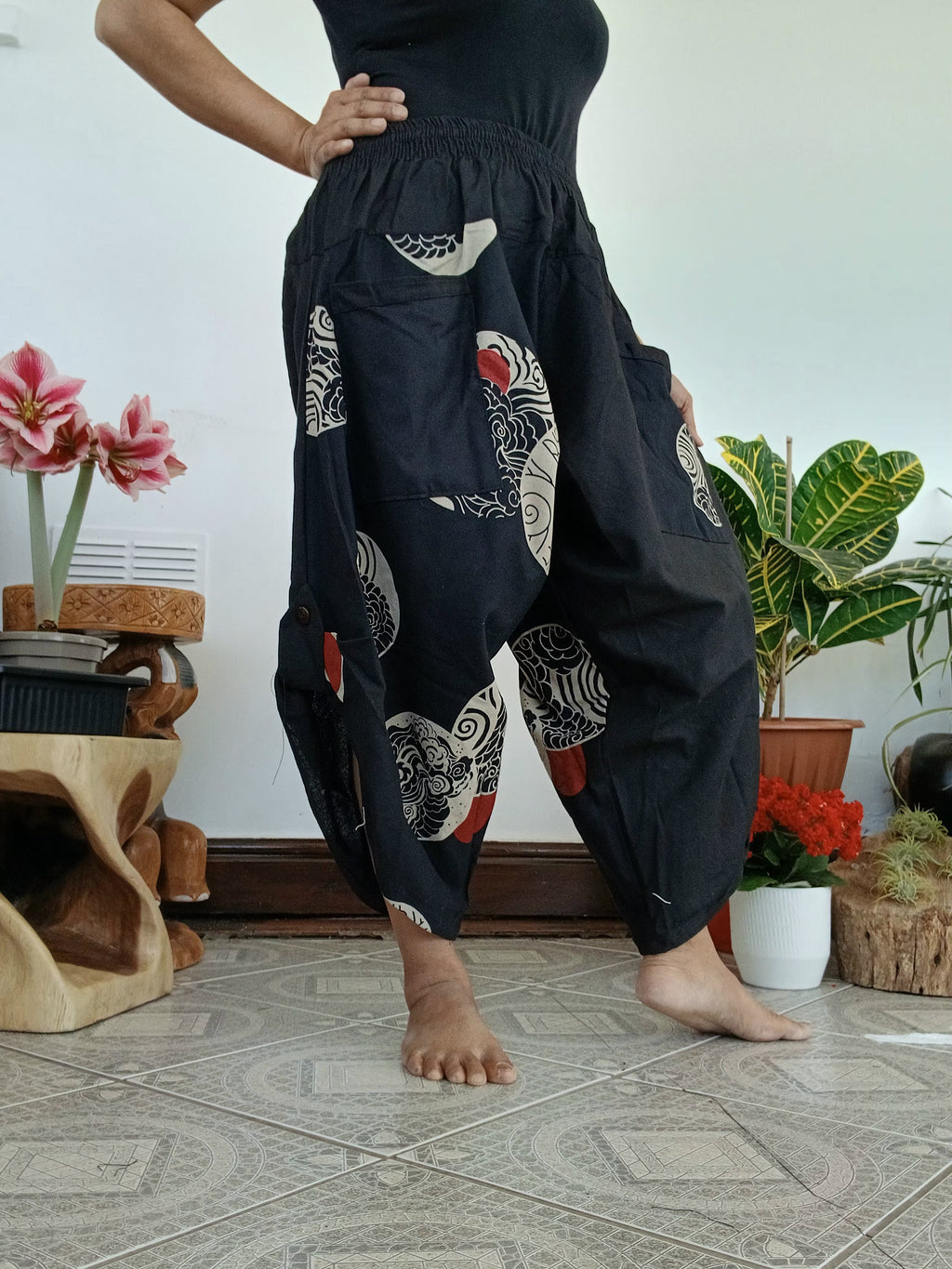 Cotton black Ninja Samurai Style harem pants hippie Boho loose-fit trousers one size fit 6-8-10