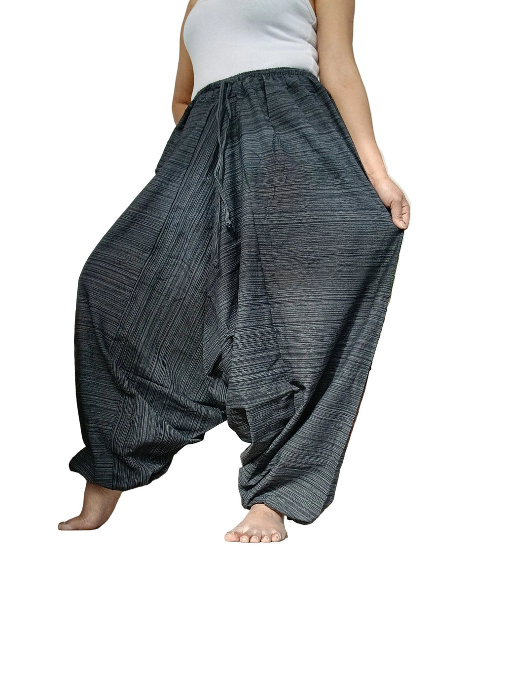 Unisex black cotton wide leg harem pants hippie baggy Boho relaxed fit meditation yoga trousers