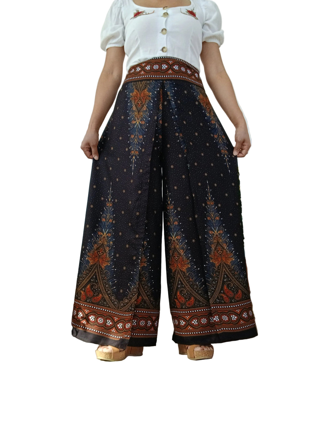 Black bohemian beautiful flowy trousers high-waisted baggy hippie Harem Pants One size fit 8-10-12