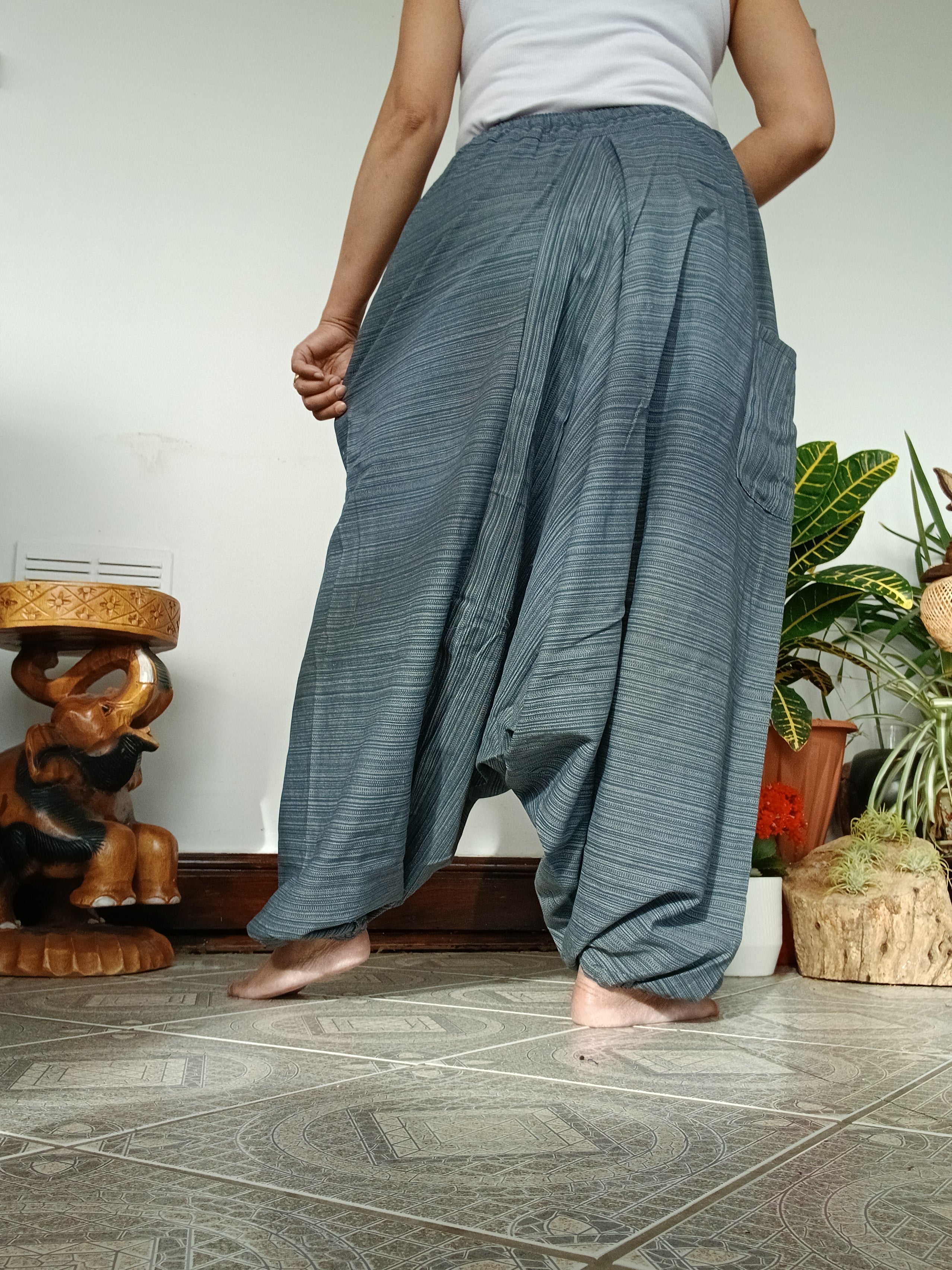 Grey cotton baggy relaxed fit yoga meditation harem pants hippie Boho trousers for unisex