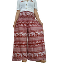 Burgundy boho elephant print wide leg elegant flowy trousers baggy relaxed fit palazzo pants