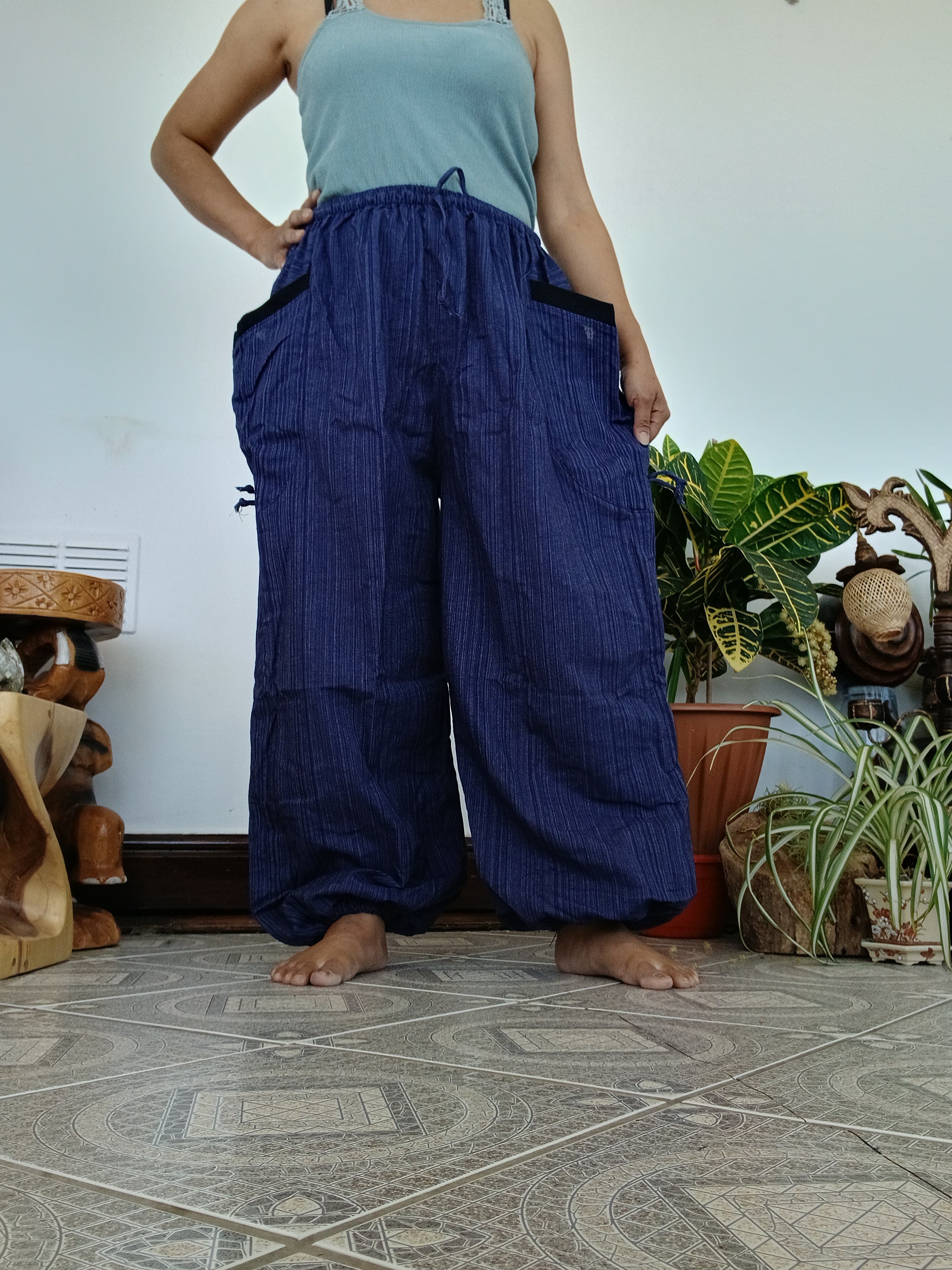 Plain Navy Blue Harem Pants Wide Leg Baggy Boho Aladdin Thai Hippie Trousers