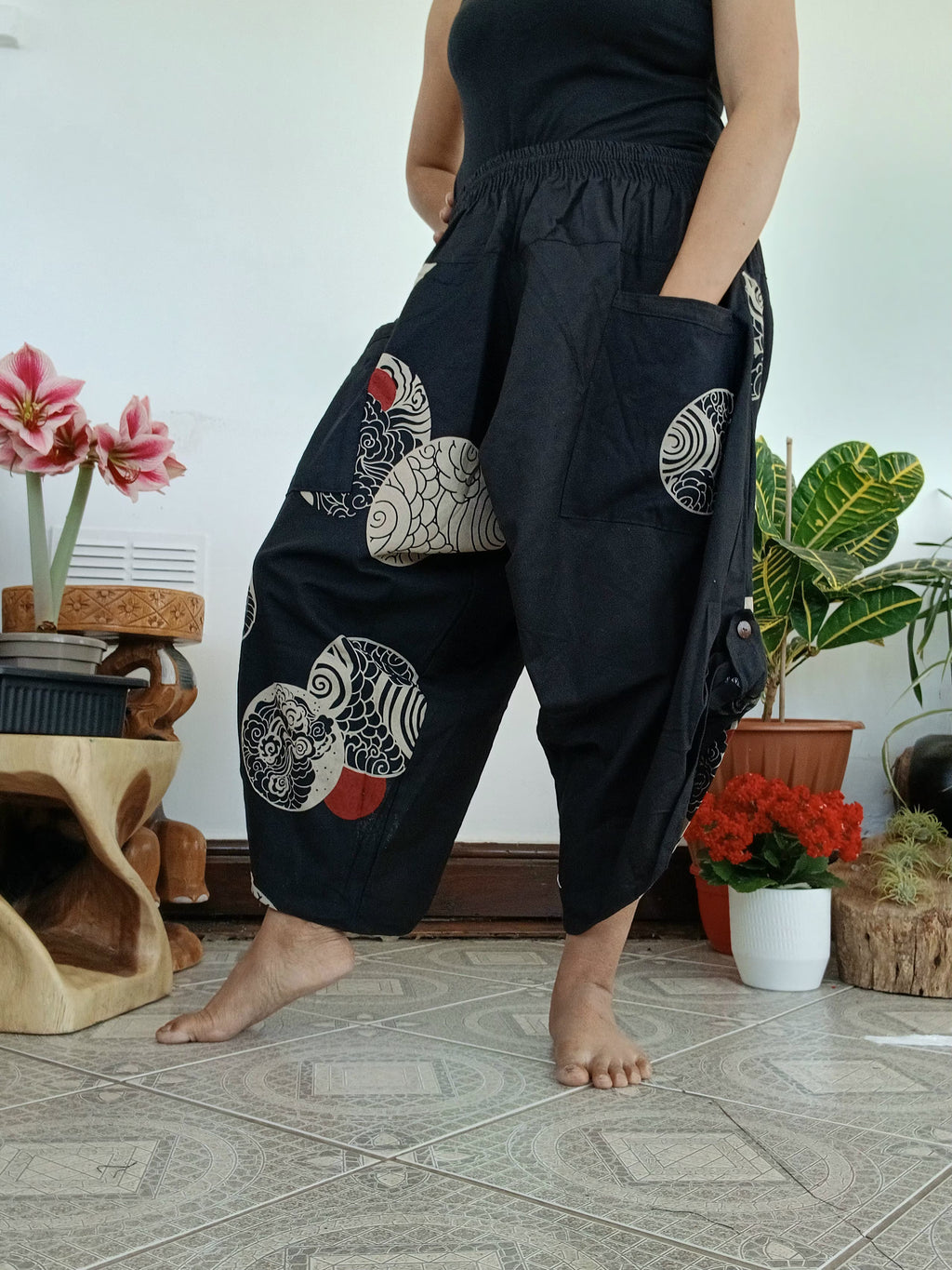 Cotton black Ninja Samurai Style harem pants hippie Boho loose-fit trousers one size fit 6-8-10