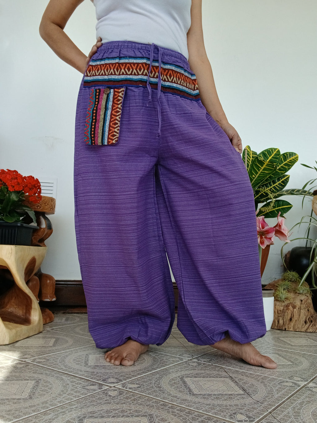 Cotton lavender boho baggy harem pants hippie loose-fit trousers one size fit 8-10-12