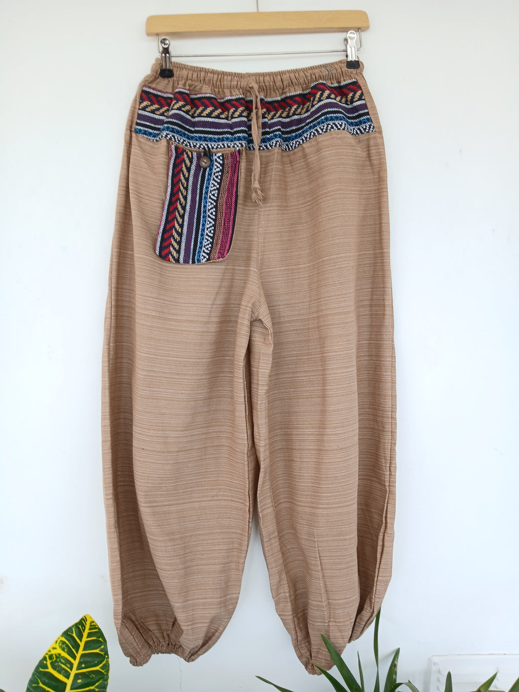 Unisex cotton beige cream baggy boho harem pants hippie loose-fit trousers one size for 6-8-10