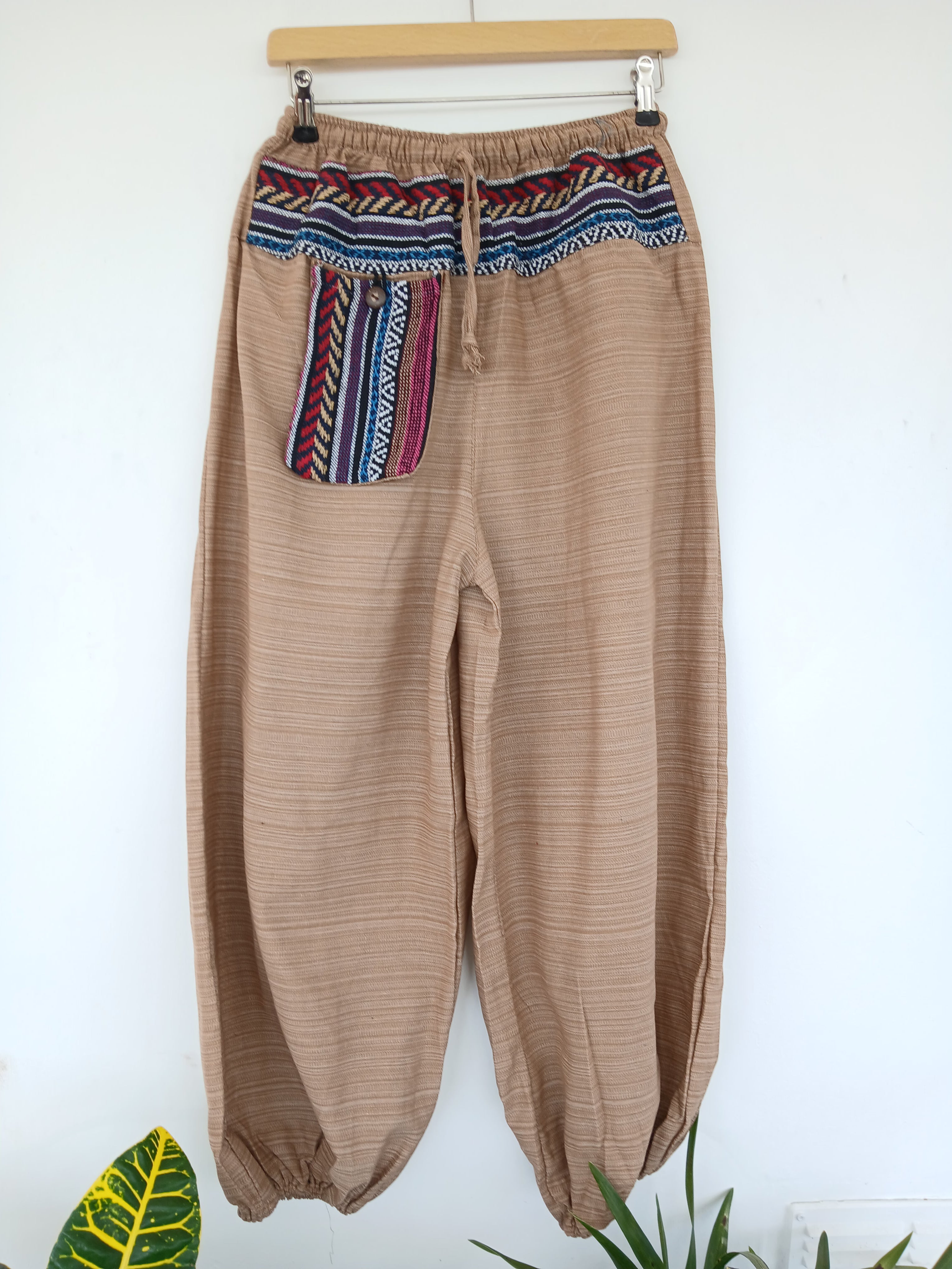 Unisex cotton beige cream baggy boho harem pants hippie loose-fit trousers one size for 6-8-10