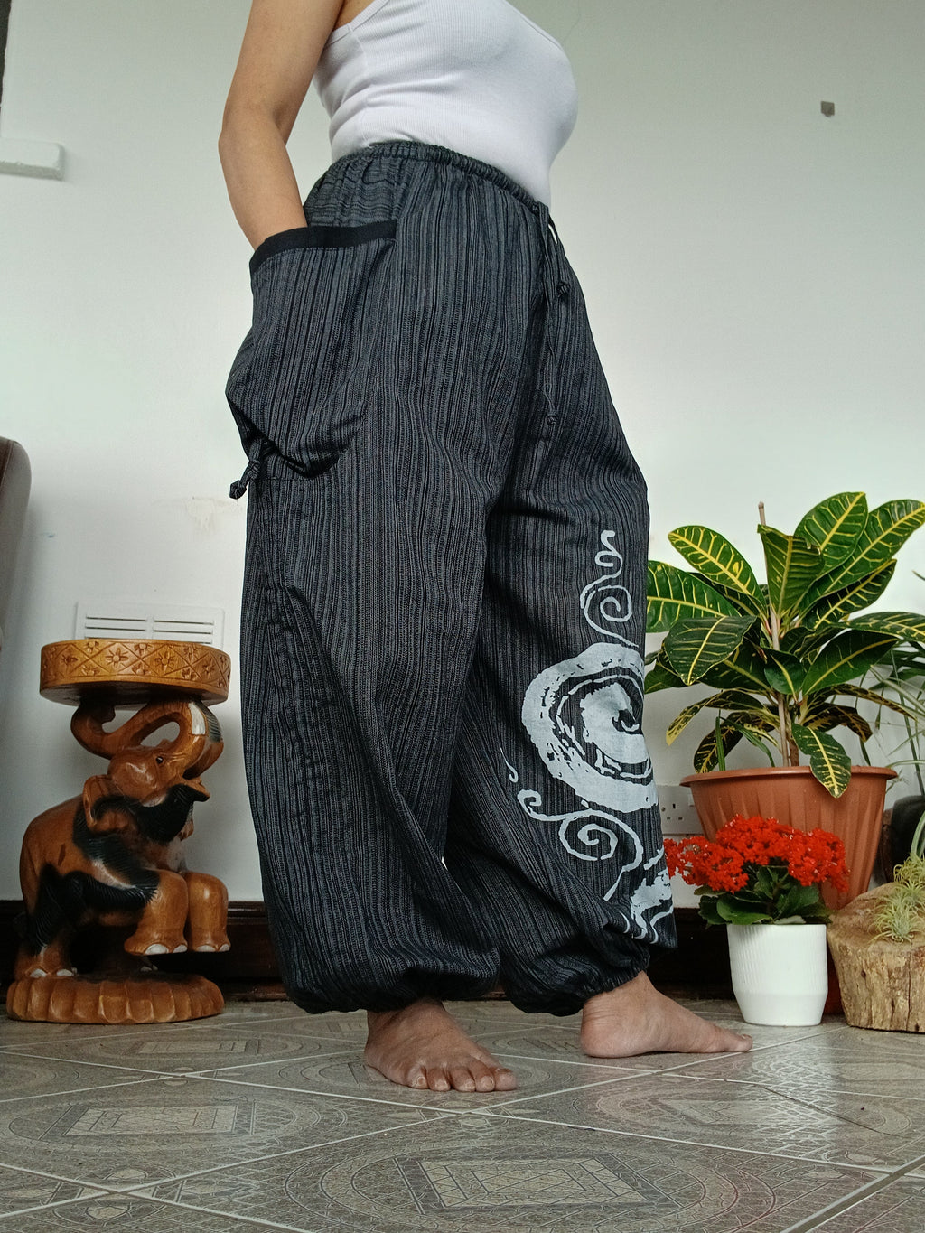 Cotton black baggy wide leg harem pants hippie Boho relaxed fit trousers joggers for unisex