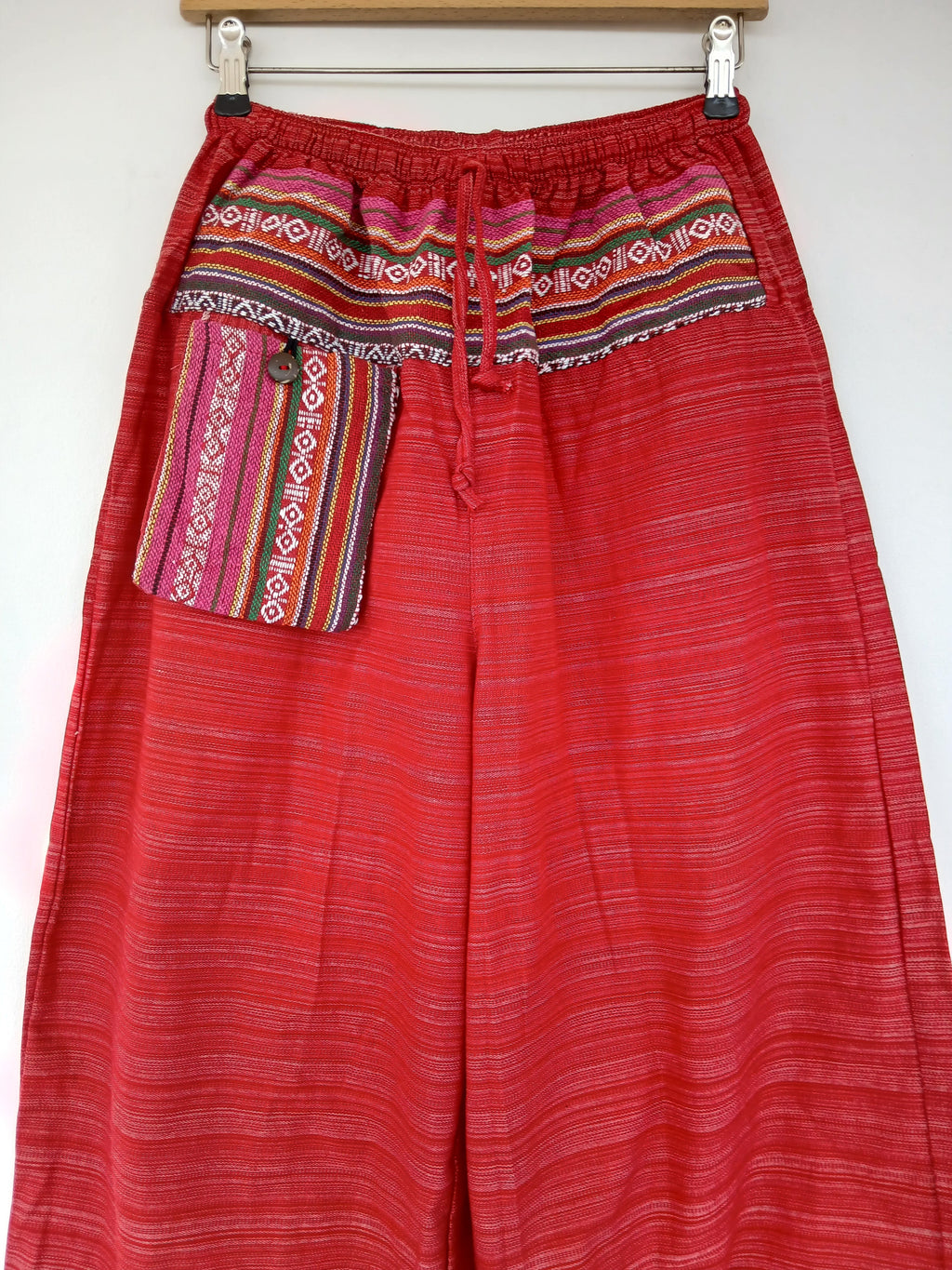 Cotton red Boho baggy hippie Harem Pants with Ethnic Pocket – Size S–L