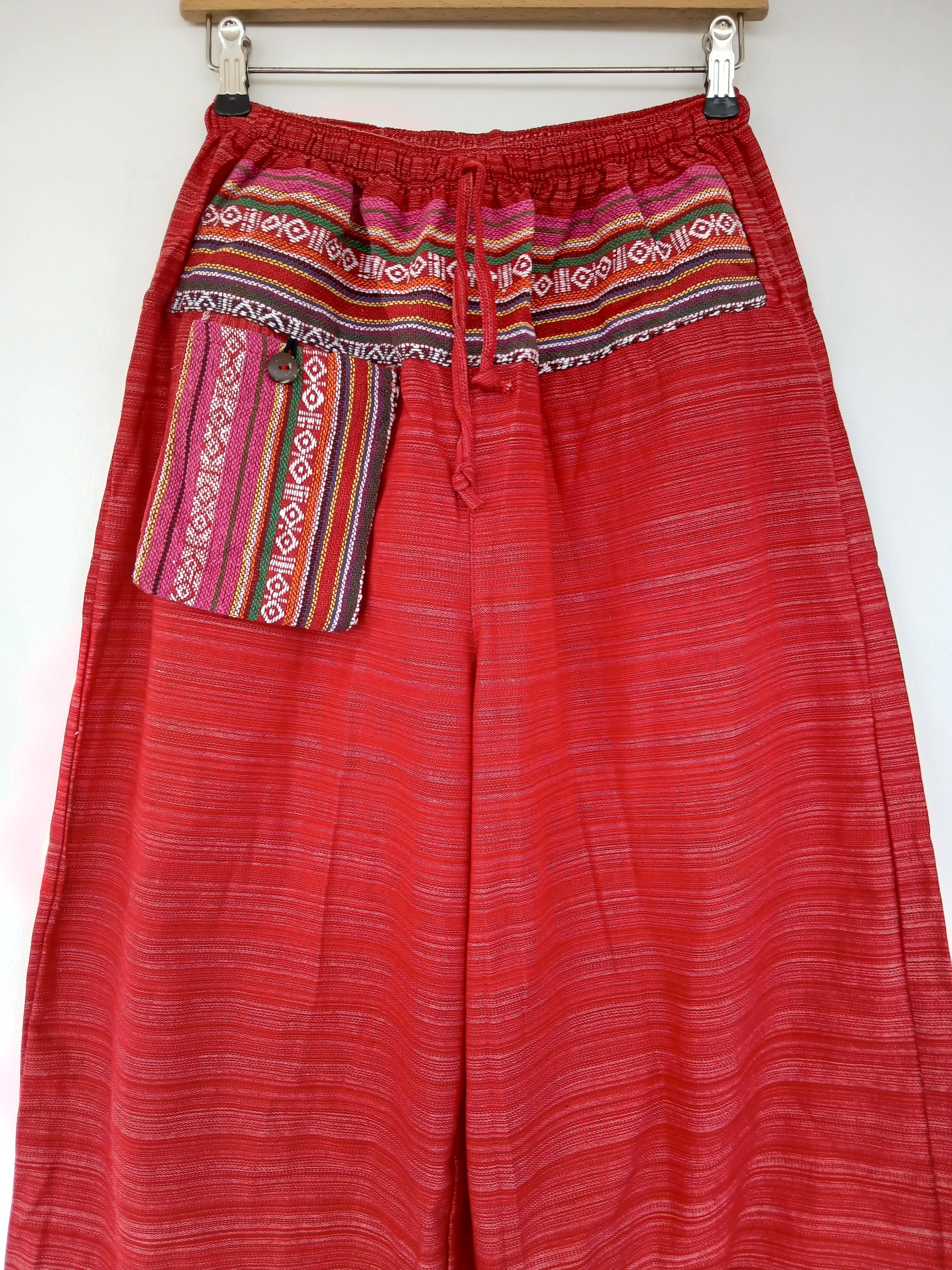 Cotton red Boho baggy hippie Harem Pants with Ethnic Pocket – Size S–L