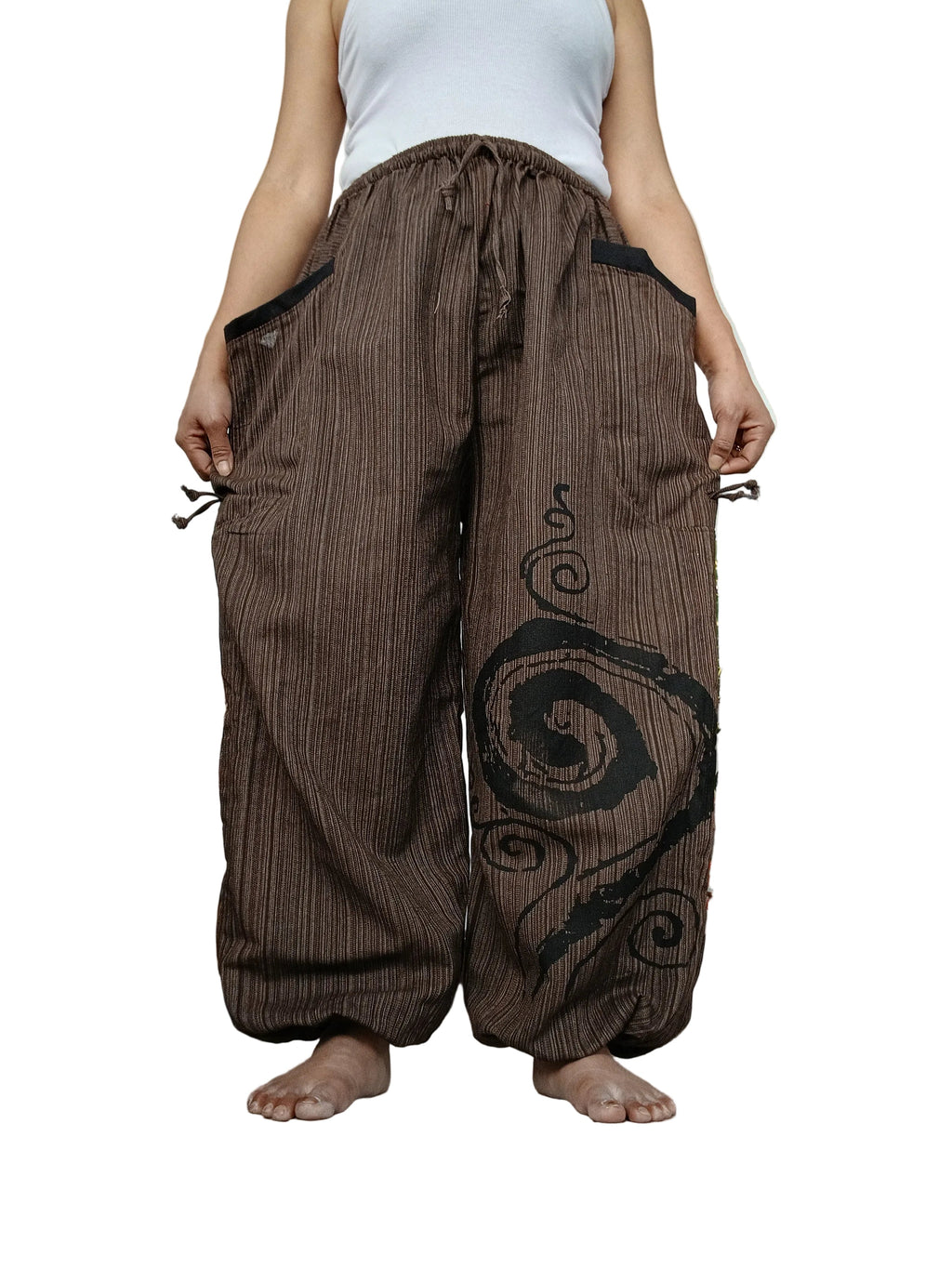 Cotton brown baggy hippie Boho trousers joggers wide leg poofy  harem pants for unisex